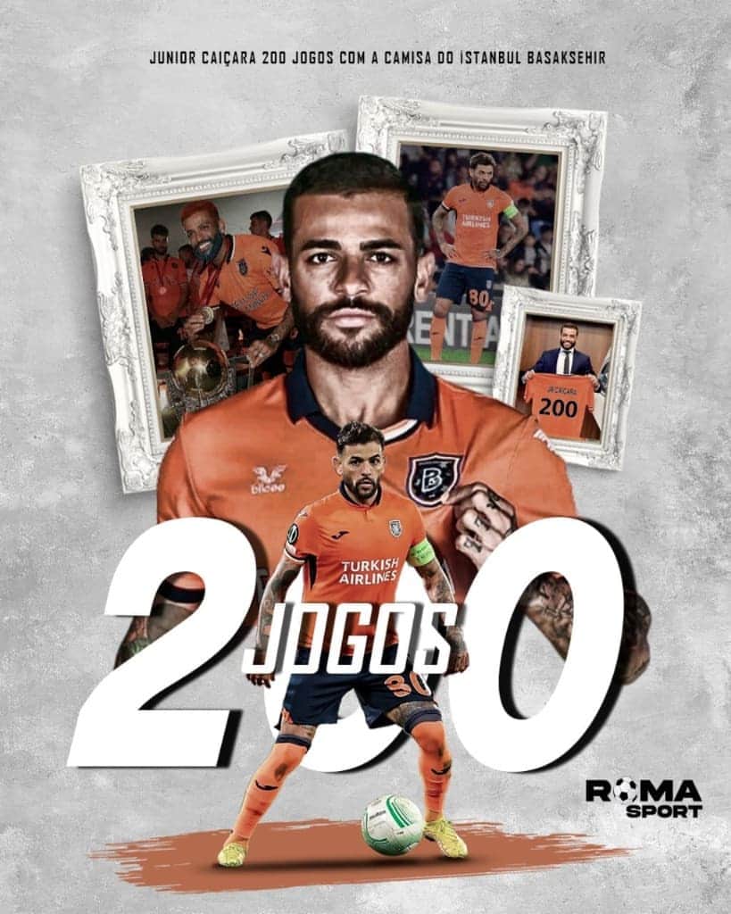 のインスタグラム：「2️⃣0️⃣0️⃣x JR CAIÇARA! 👑  Na partida de hoje (29) contra o Konyaspor. Nosso craque @jr_caicara80 alcançou a marca de  200 jogos pelo @ibfk2014.   No clube desde 2017,  Junior Caiçara foi importante na trajetória vitoriosa do Başakşehir até aqui. Além das 200 partidas, conquistou a Süper Lig 19/20.  #RomaSport #JC80 #JuniorCaicara #JC200 #IBFK  Obs: Também é a nossa publicação de número 200. Time entrosado.」