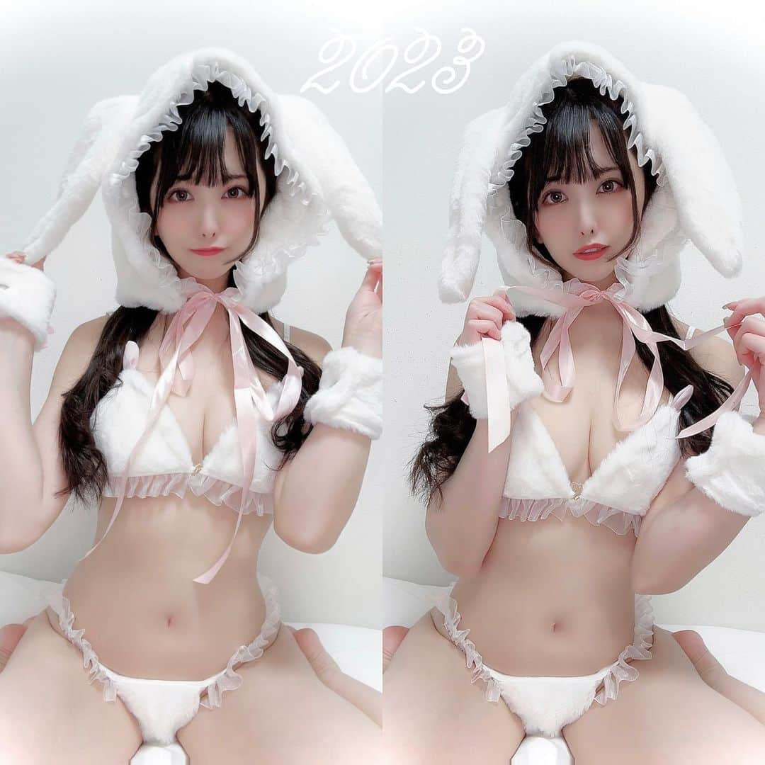 倉木しおりのインスタグラム：「あけましておめでとう🐰♡(遅い)  インスタ投稿がんばりたい…!とりあえずたまった写真を…!あげてく…!  #うさぎコス #2023🐰」