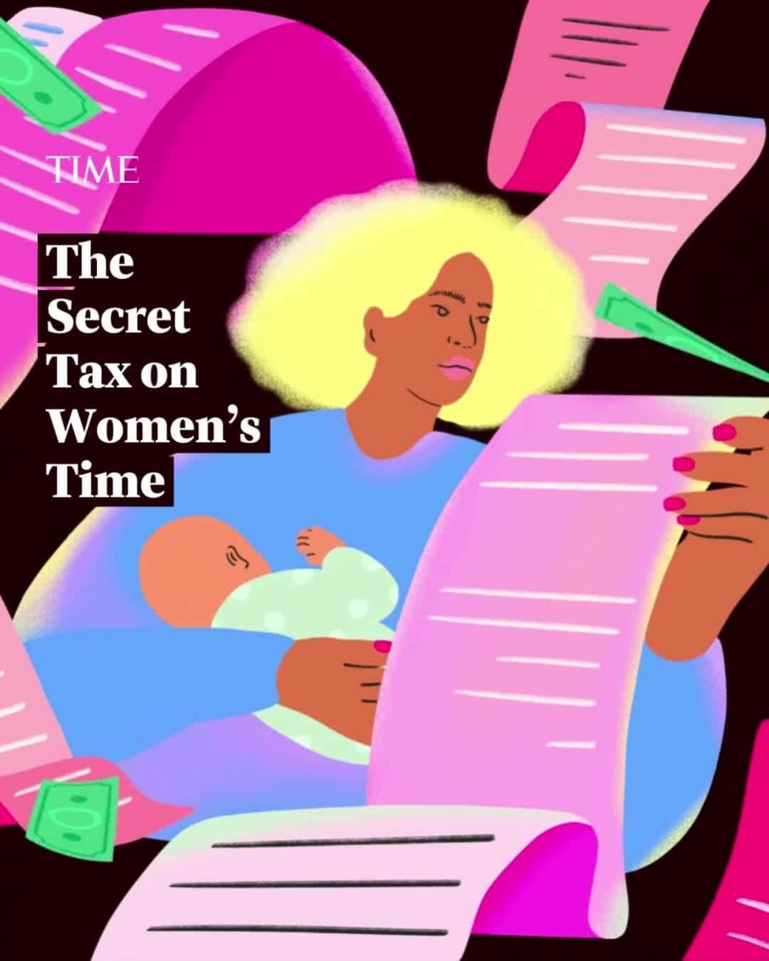 TIME Magazineのインスタグラム：「When studies revealed the so-called pink tax, showing in 2015 that personal hygiene products “for her” cost 13% more than similar products for men, it caused outrage and action.  As interviews and studies across the world reveal, there is an unaddressed pink tax on women’s time: A global epidemic of women lacking time to conduct the activities of their everyday lives that men simply do not experience.  Though a lack of time can be just as important for women’s well-being as a lack of financial resources, losses of time often go overlooked.   "To pursue a more gender-equal future, we need to expand the notion of the pink tax to consider time as another vital resource in which women face inequalities," write Lauren C. Howe, Lindsay B. Howe, and Ashley V. Whillans.   Tap the link in our bio to learn why women's time gets eaten up and solutions to address the problem. Illustration by @solcotti for TIME」