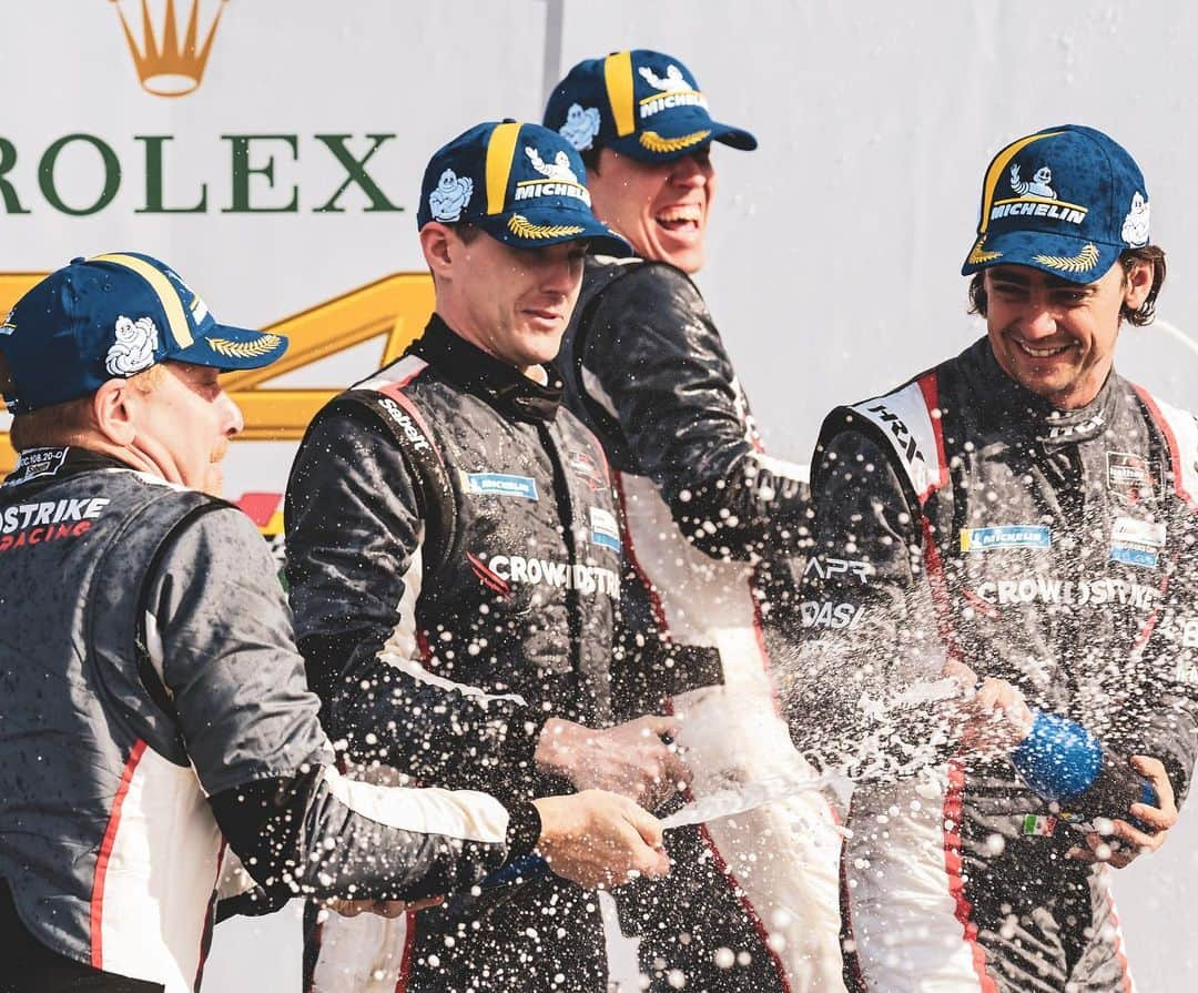 エステバン・グティエレスのインスタグラム：「Podium finish at the Rolex 24h at Daytona!!!  I’m very thankful and proud of what we have achieved as a team, my teammates George, Ben, Matt and all our colleagues who put a great work. Thanks to @crowdstrikeracing and @apracingteam as well as to all our partners for this opportunity. We will be back for the win.  Congratulations to our friends from @protoncompetition for the win !!」