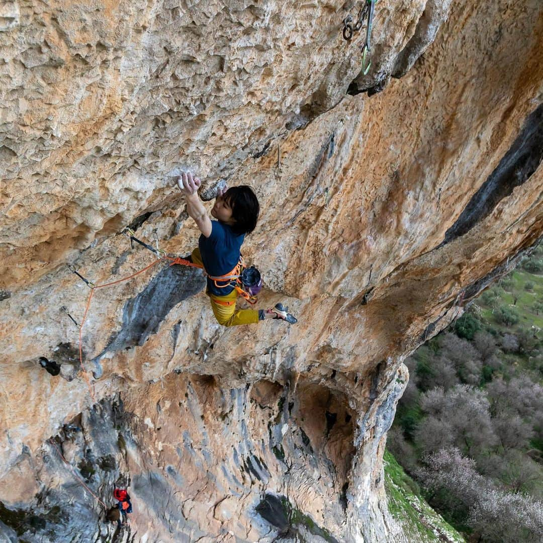 小武芽生のインスタグラム：「🇪🇸Mandanga 8c+ ✅ There are some big and powerful moves and really good rest point on the tufa in Mandanga.  Just some good holds were little bit far for me, so I had to find my original moves. I love that moment when I suddenly realize and find very fit move to me.  I’m happy I could sent like this type of route☺️  📸🙏Photo by @henning_wang_   @sskfoods1978 @thenorthfacejp  @lasportivajp #アルテリア 　@raffinee_orientalbio #tnfjp #ザノースフェイス #thenorthfaceathlete #climbing #escalar」