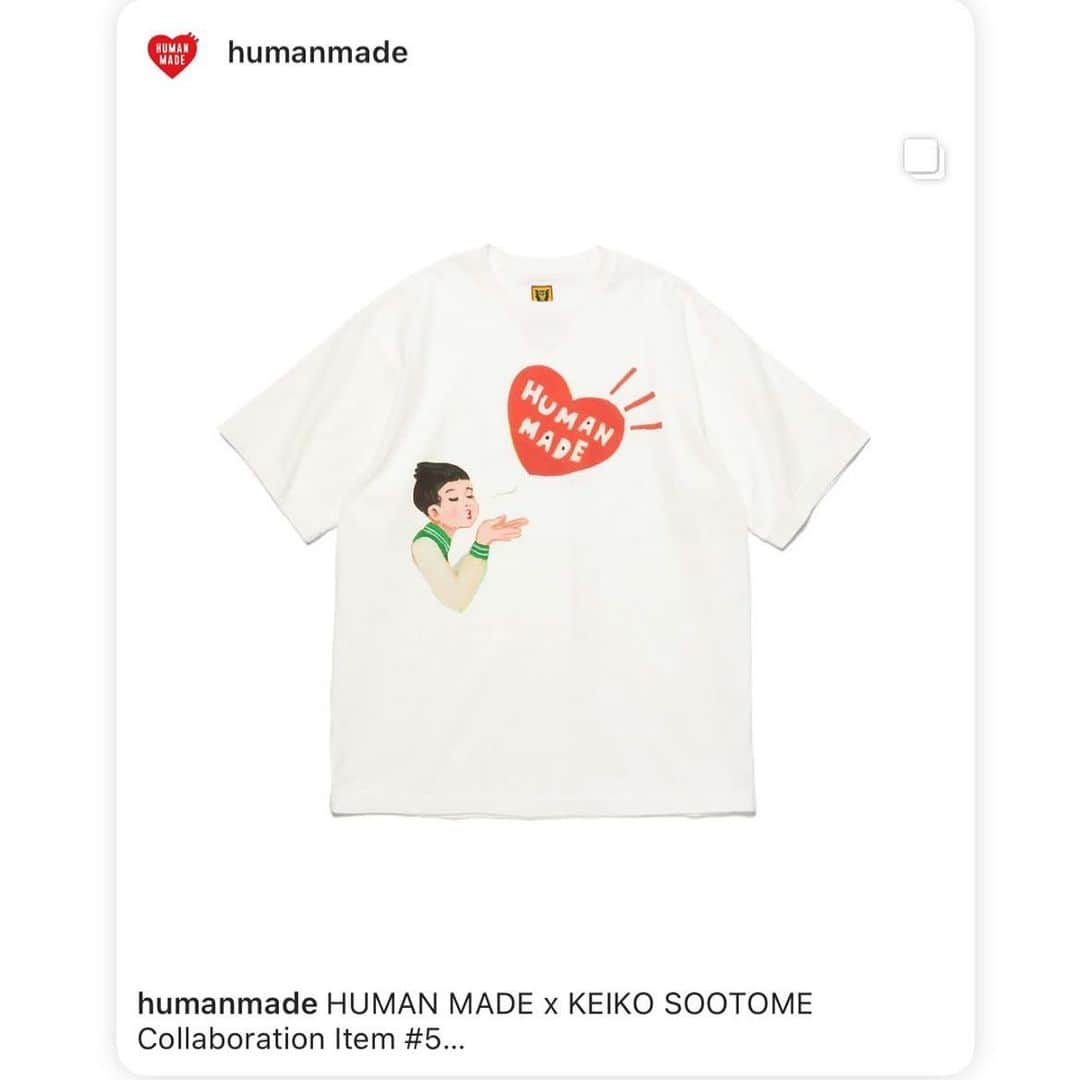 五月女ケイ子のインスタグラム：「HUMANMADE ×五月女ケイ子 Tシャツ第五弾  本日2/1 午前１１時より オンライン限定発売です！  2月は愛をこめて❤️  #humanmade  #五月女ケイ子   https://humanmade.jp/products/xx25te003」