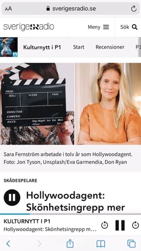 チップ＆ペッパーのインスタグラム：「Skönhetsoperationer är ett större hinder för svenska skådespelare, än för deras kollegor i Hollywood. Det menar Sara Fernström som jobbat 12 år som agent för amerikanska skådespelare i Hollywood. "Sverige och Hollywood har gemensamt att om skådespelarnas skönhetsoperationer syns och påverkar ansiktsuttryck är det en jättestor nackdel", säger Sara Fernström. @sverigesradio」