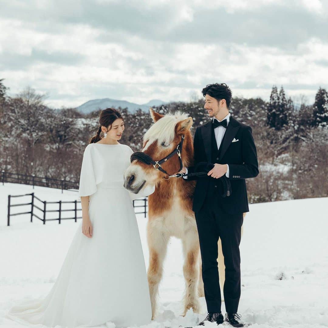 楠ダニエルのインスタグラム：「今年も沢山ブライダルのお仕事できたらいいなぁ☺️  ⁡ おかげさまで2月は殆どのスケジュールが埋まりまして現状空きが13日のみとなります✨ ⁡ ゆうて天候などで空く可能性もありますが、、 お問い合わせいただければ🌵 ⁡ ⁡ 3月もご依頼お待ちしてます🫡🔥 ⁡ ⁡ ⁡ ⁡PS.ポニーちゃんめちゃかわゆいけど実はちょっとビビってました ⁡ ⁡ ⁡ ⁡ ⁡ ⁡ #model#freemodel#洋装 #フリーランス#ロケ撮影#メンズモデル#フリーモデル#ハーフ&ハーフモデル#雪山#雪  #freelance#photo#bridal #フリーランスモデル#笑顔#モデル#撮影#タキシード #tuxedo  #wedding #ウェディングドレス #前撮り #japanese #ロケ #ブライダル#ウエディング#結婚#ブライダルモデル」