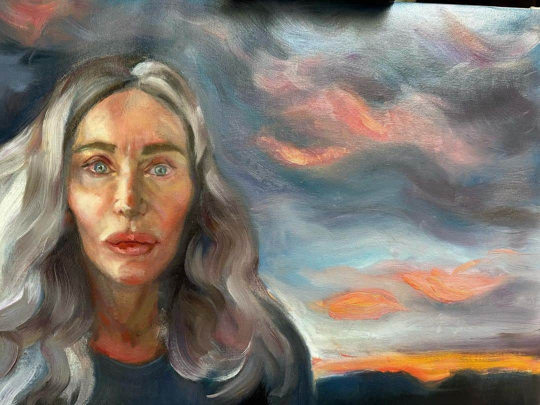 ヨアナバラシーのインスタグラム：「Work in progress : sunset  #aslnyc #pickoftheday #contemporarycollector #oilpaintings #contemporaryportrait #sunset」