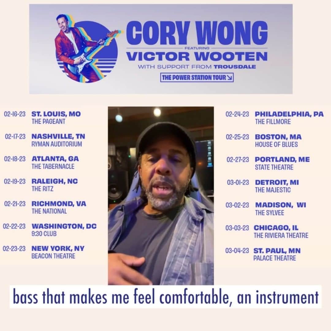 ヴィクター・ウッテンのインスタグラム：「I have picked the bass going with me on the road with Cory Wong and the Power Station Tour!  Get your tickets and see you all soon!  https://www.victorwooten.com/tour」