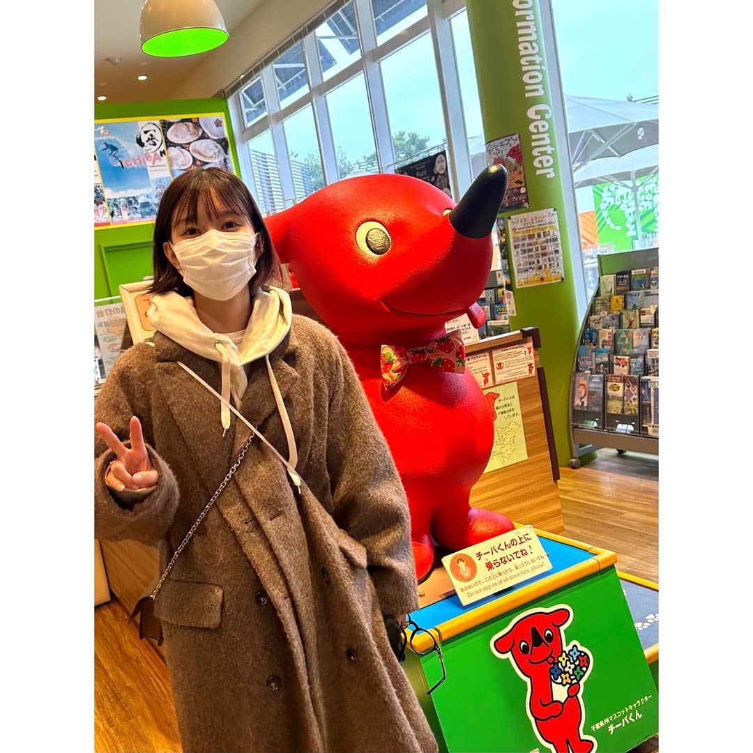芳根京子のインスタグラム：「木更津の三井アウトレットパークにお買い物行ったからチーバくんと写真撮った✌️」