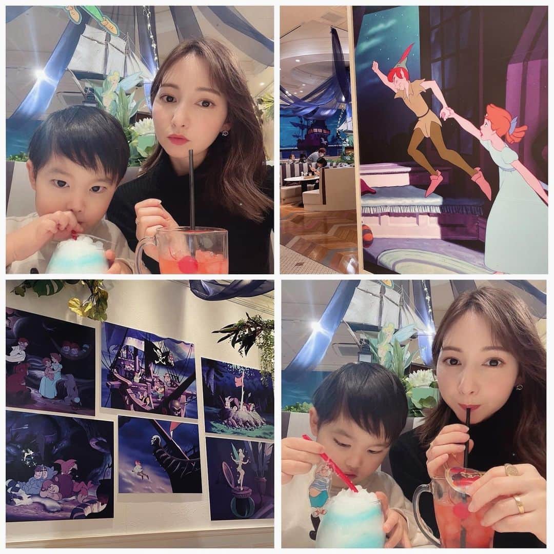 杉本麻衣佳のインスタグラム：「#ピーターパンカフェ 🧚‍♂️  ． 通り過ぎようとしたけど🦁に強制連行され。  サンドイッチは、ワニ🥪🐊チクタクチクタク♡  ．  ．  #カフェ#原宿#東京カフェ#子連れランチ#デート#ディズニー#ピーターパン#男の子ママ#4歳」