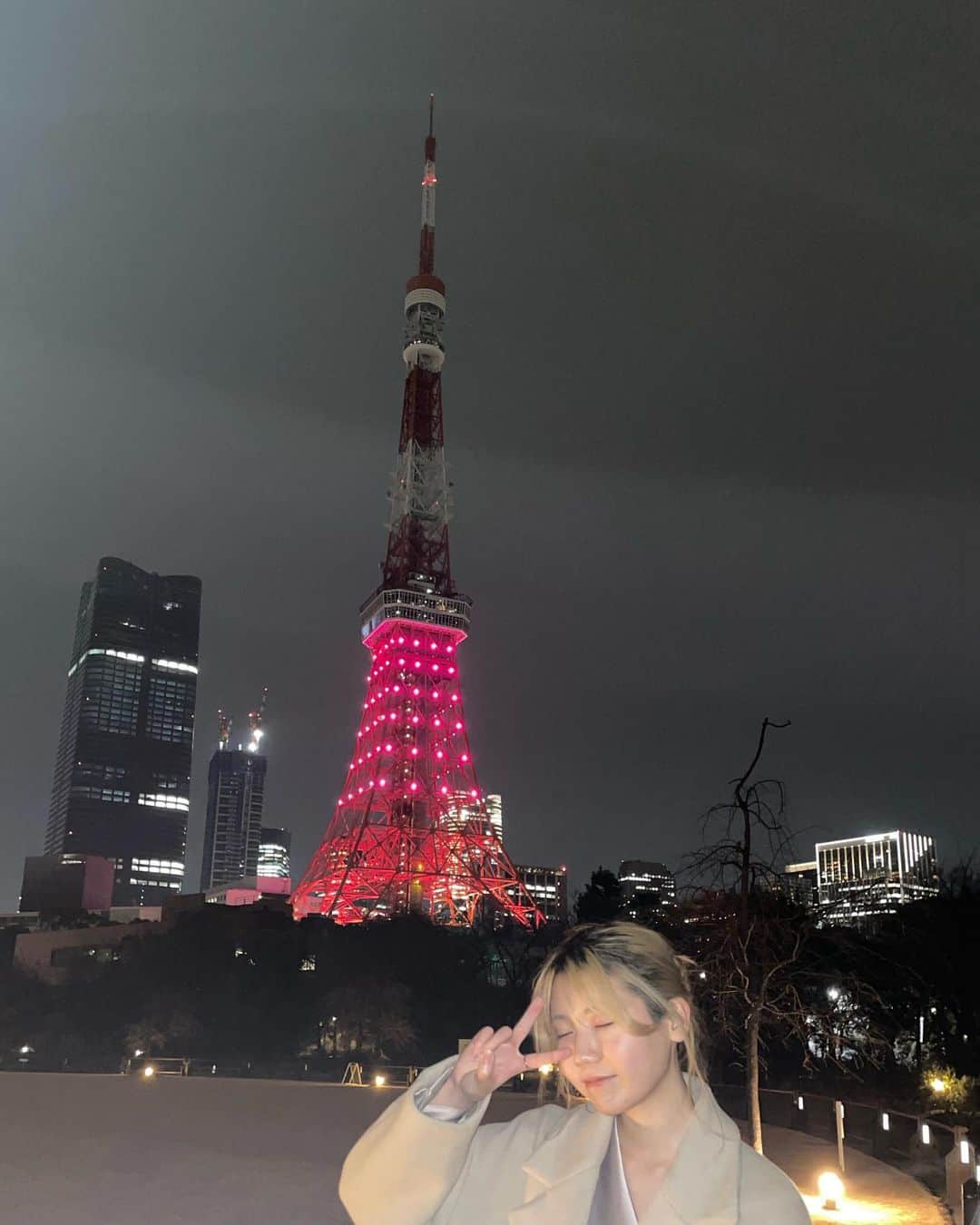 りかこのインスタグラム：「東京タワーがピンクに光ってました🗼」