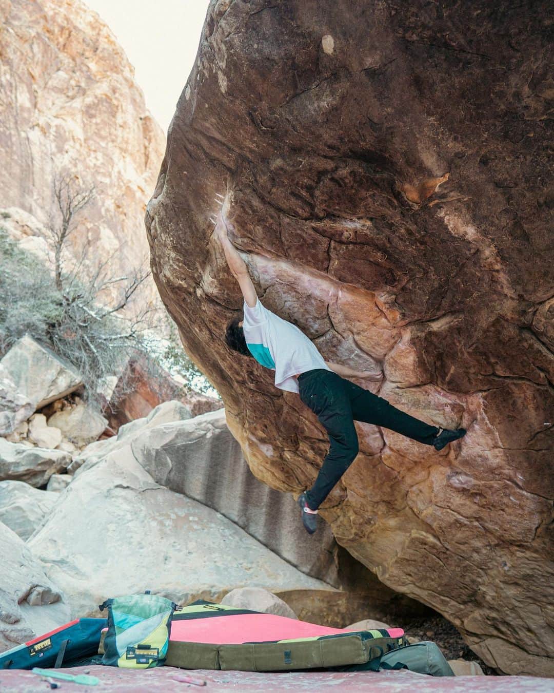 村井隆一のインスタグラム：「Sleepwalker(V16/8C+)✅  After 8days effort I managed to send it!! I'm so happy to be able to climb the king line, which I've been longing for since I first watched @jwebxl and @dawoods89 climb on @mellowclimbing channel about four years ago. On the other hand, the process to success was tough. I was able to do each move on day 2, but didn't make much progress on days 3-6. Especially for me, who has a short wingspan, the deadpoint to the sloper was the hardest move, and I felt physically and mentally tough. However, thanks to @nomura_shinichiro kind words, I did a so close try on the 7th day. Additionally, I found a new hold that makes more stable in the upper part, and success became realistic. On the 8th day, it was the slightly warmer conditions. I had a good feeling of undercling, and I was able to hit the sloper from the start for the first time. After that, I was fell by slot hold twice, but I finally managed to climb it on the third hit. It was good to be in time just before the end of the tour🙌  Thanks @nate_williams01 for a lot of advice and pads! Good luck!  Vid is a so close try just before send😅 ____________________________________  今ツアー最大の目標であるSleepwalker(六段)が登れました！ 4年ほど前に初めてmellowチャンネルでジミーやダニエルたちの登りを見てからずっと憧れだったキングラインを登れて最高です。 その反面、完登までのプロセスはキツかった。バラシこそ2日目に終わったものの、あくまでもムーブ単体が出来たという感じで、その後の3〜6日目はあまり進展がなかった。特に自分にとって最大の核心といえるリーチギリギリのスローパー取りはバラシでも成功率20％程度と低く、下から繋げることを考えるとメンタルがやられそうになることが何度もあった。 ただそんな中でも、ROKDOインスタライブで野村先生が話してた「距離のあるムーブはリーチが短い自分の方が(より長い人が登るよりも)絶対カッコ良く登ってるし、これでもし自分が出来たらあなたはどうするの？」という挑戦的な言葉を励みに頑張った甲斐あってか、7日目にかなり惜しいトライがあった。さらに、安定していなかった上部のバイシクルパートも全く異なる画期的なムーブを発見し、あとはほぼスローパーを止めるだけという状態になった。そして8日目、これまで続いていた極寒なコンディンションが少し和らいだこともあってアンダーの保持感が良く、初めて下からスローパーが止まった。が、このトライではそこからのスロット取り、その次のトライではまさかのリップ直前のブラインドホールドで落ちてしまう。嫌な流れを断つために１時間半ほどの長時間レストを挟み再トライ。三度目の正直、ついに全てのピースがはまる。リップを取った瞬間は完全に思考が停止してたけど、上部の緩やかな長いスラブを上がっていく内にじわじわ、ようやく登れたのだと実感。ツアー終了間際に間に合って良かった。感無量です🙏  最終日は世界遺産ボルダーを巡って帰国したいと思います💎  動画は完登直前の一番惜しかったトライ。  📷 @odamomo36  #climbing#bouldering#ボルダリング @rokdo_team @frictionlabs @organicclimbing @unparallelup @rockmasterhq @team_edelrid @clover_resole @climbskinspain @urban_basecamp_shinjuku @basecamp.import」