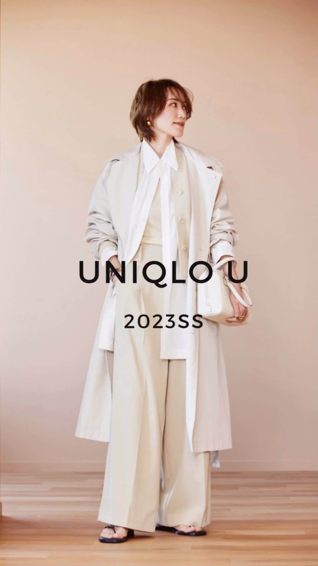 のインスタグラム：「2/10(金)発売のUNIQLOUの新作たち♡ パンツとサンダル、アクセ以外はUNIQLOです。  #シームレスタンクトップ  #オーバーサイズロングシャツ  #リブカーディガン  #フーデッドロングコート  （全てサイズM） #レザータッチ2wayボストンバッグ   シームレスタンクトップはインナーとしてめちゃくちゃ使えるやつ。とくにこのナチュラルとブラウンが個人的に好みです♡  オーバーサイズロングシャツは薄手で軽くて洗いざらしで様になりそうな素材。 この生地感好きすぎるのでとりあえずオフホワイトは絶対買いです。 Mサイズでも十分なオーバーサイズ感（身長170）。  リブカーディガンはコットンリネン素材でサラッとしていて柔らかい着心地。 一枚で着ても良さそう◎ ナチュラルはちょっとくすんだオフホトで白Tや白シャツに合わせた時の感じがめちゃ可愛い♡  フーデッドロングコートはコットンナイロンで軽やかな着心地。フードは取り外しも可能。 撥水加工もあって梅雨まで活躍しそうです。 シワもつきにくそうで◎  #uniqlou #uniqlo#uniqloginza#uniqloコーデ#ユニクロコーデ #uniqlo2023ss#uniqlou新作」