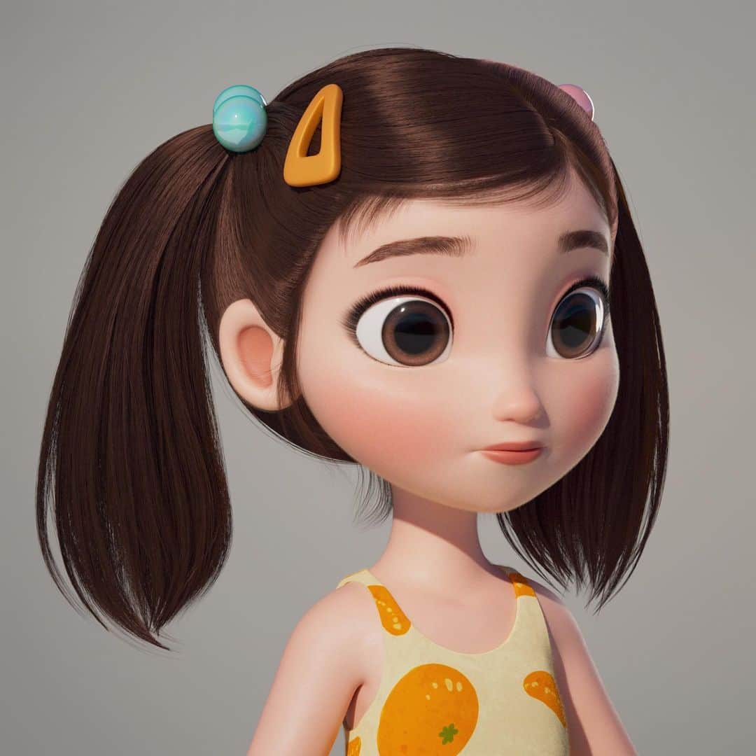 NARA YOUNのインスタグラム：「Here’s a glimpse of little Sohyun’s pretty model. She’s going to be so cute 🙂♥️ #3DModel and #LookDev by @eidan.elgrably our super talent modeler from Israel. 🇮🇱 Stay tuned for more art from the short. 🙂♥️」