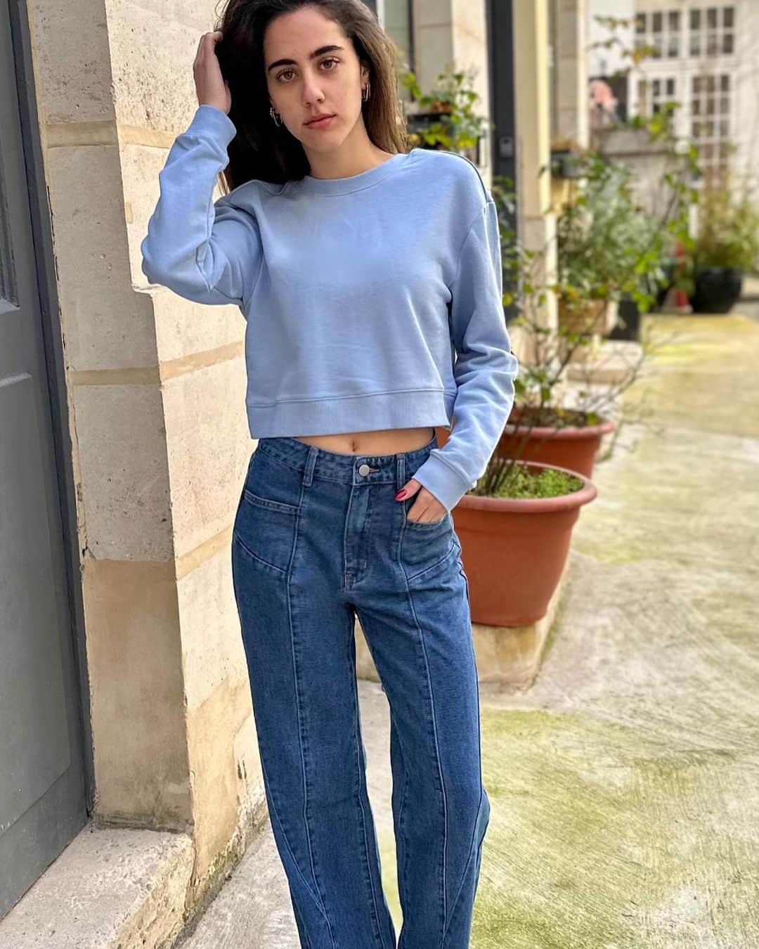 エロトクリトスのインスタグラム：「Our new diamond cut jeans Beebee have a great fit and  are made from super comfy sustainable denim fabric, they come in black as well, now online and in our Paris Store.  Model @irini.pachiyanni  shot in Paris @erotokritosparis」