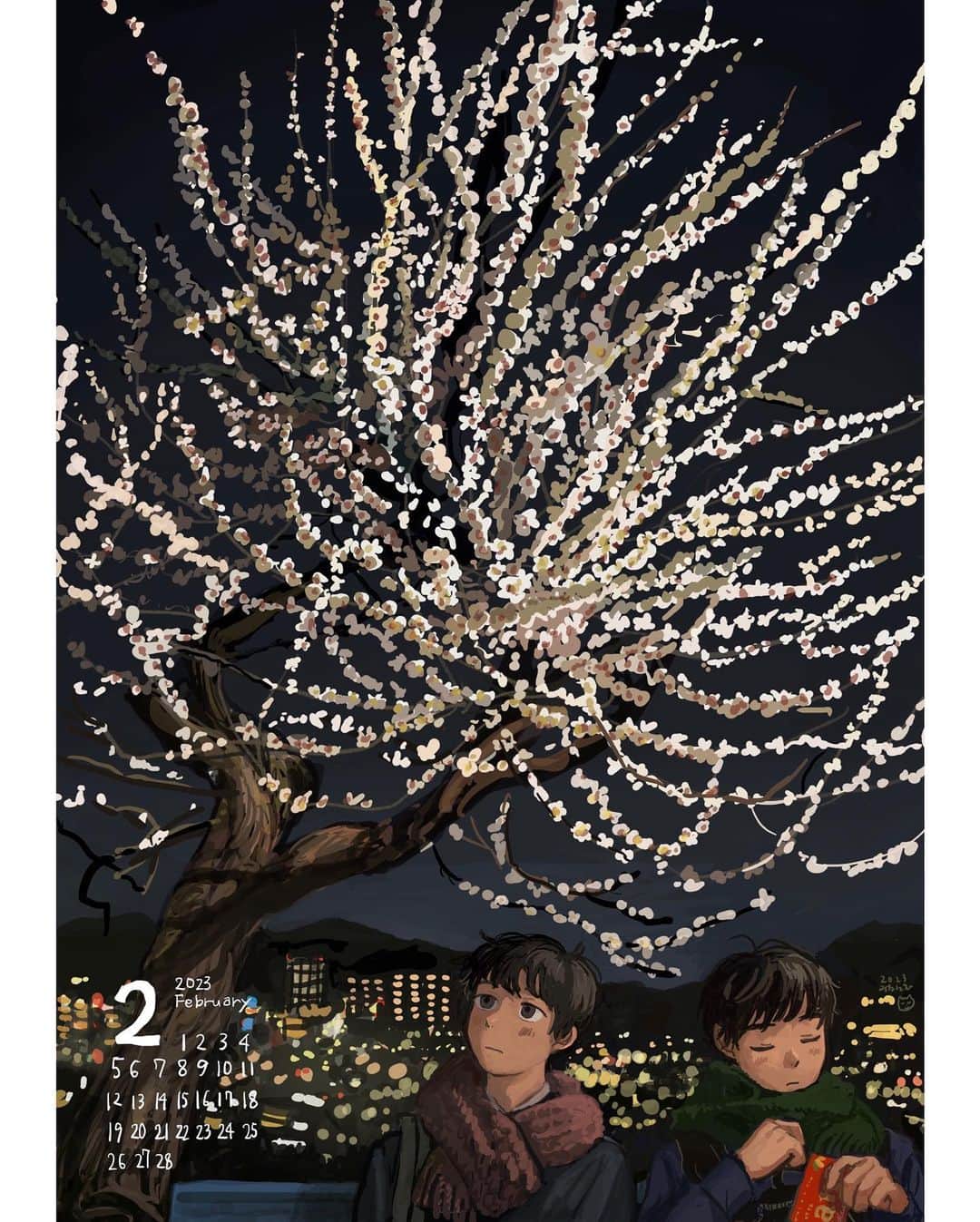 みなはむさんのインスタグラム写真 - (みなはむInstagram)「2月のカレンダーです。  ネットプリントに登録しました。セブン‐イレブンでプリントしてください。予約番号27861262、A3 カラー:100円、2023/02/14迄  ⭐︎今回は、1月カレンダーの絵も再度登録しました。1月の番号は【65645013】です。 どちらもサイズが大きいので、好きな大きさに変更して印刷してください。 ※日本国内のサービスです。申し訳ありません！  #illustration #drawing #digitalart #art #february #calendar #ipad #procreate」2月7日 22時46分 - mi_na_ha_mu