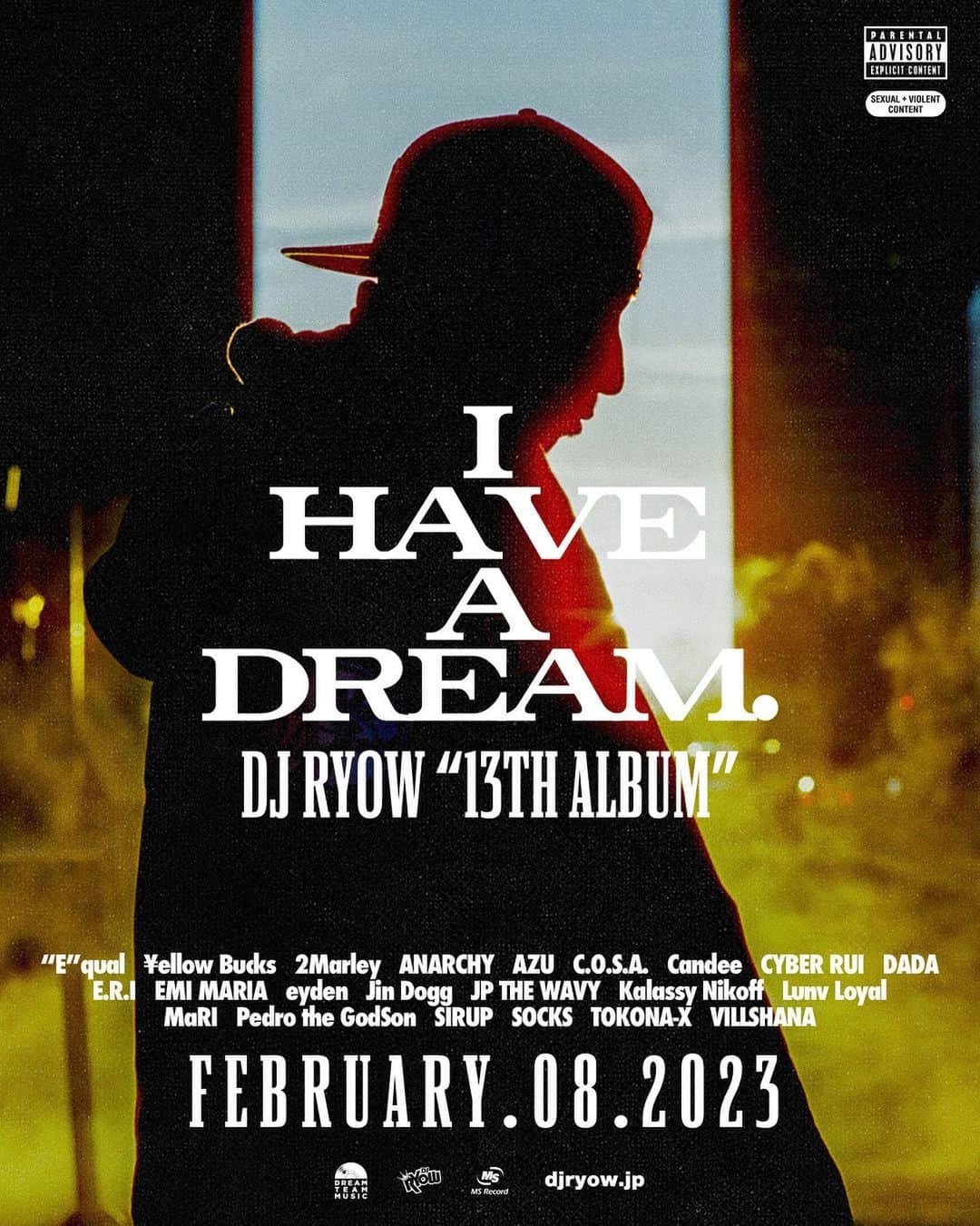 DJ RYOWのインスタグラム：「DJをやり出して約25年。今まで良い事も悪い事も色んな経験を経て、あの時からずっと変わらない夢と新しい夢がある。そして、まだ夢の途中。13枚目のアルバム聴いてくれたら嬉しいっす。   S/O to “E”qual, ¥ellow Bucks, 2Marley, ANARCHY, AZU, C.O.S.A., Candee,  CYBER RUI, DADA, E.R.I, EMI MARIA, eyden, Jin Dogg, JP THE WAVY, Kalassy Nikoff, Lunv Loyal, MaRI, Pedro the GodSon, SIRUP, SOCKS, VILLSHANA, SPACE DUST CLUB, UPNORTH, この作品に関わってくれた全ての人達、今までの作品や音楽人生に関わってくれた全ての人、BALLERS & TOKONA-X🙏  https://linkco.re/rz1APFq9」