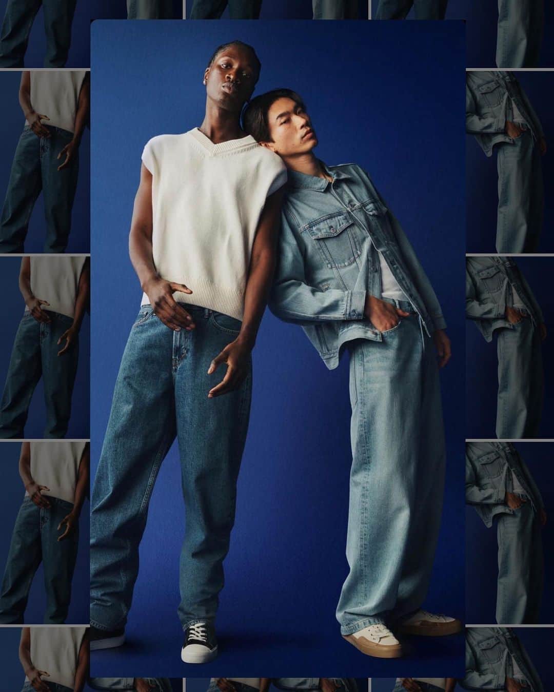 のインスタグラム：「Glad that I made this in my life 🌟 Thank you Mr McKinnon and everyone who’ve involved 🤤🤍  H&M ‘Powered by Denim’ campaign  @hm  @hm_man   Most commercial, and yet the strongest fabric  Photography: @scotttrindle Styling: @maxpearmain Make Up: @hiromi_ueda Hair: @cyndiaharvey Manicurist: @adamslee_ Set Design: @samuel.overs Casting: @a.m.c.casting   @supamodelmanagement @suparobbie @robbiejcm   #hm #hmman #denim #ootd」