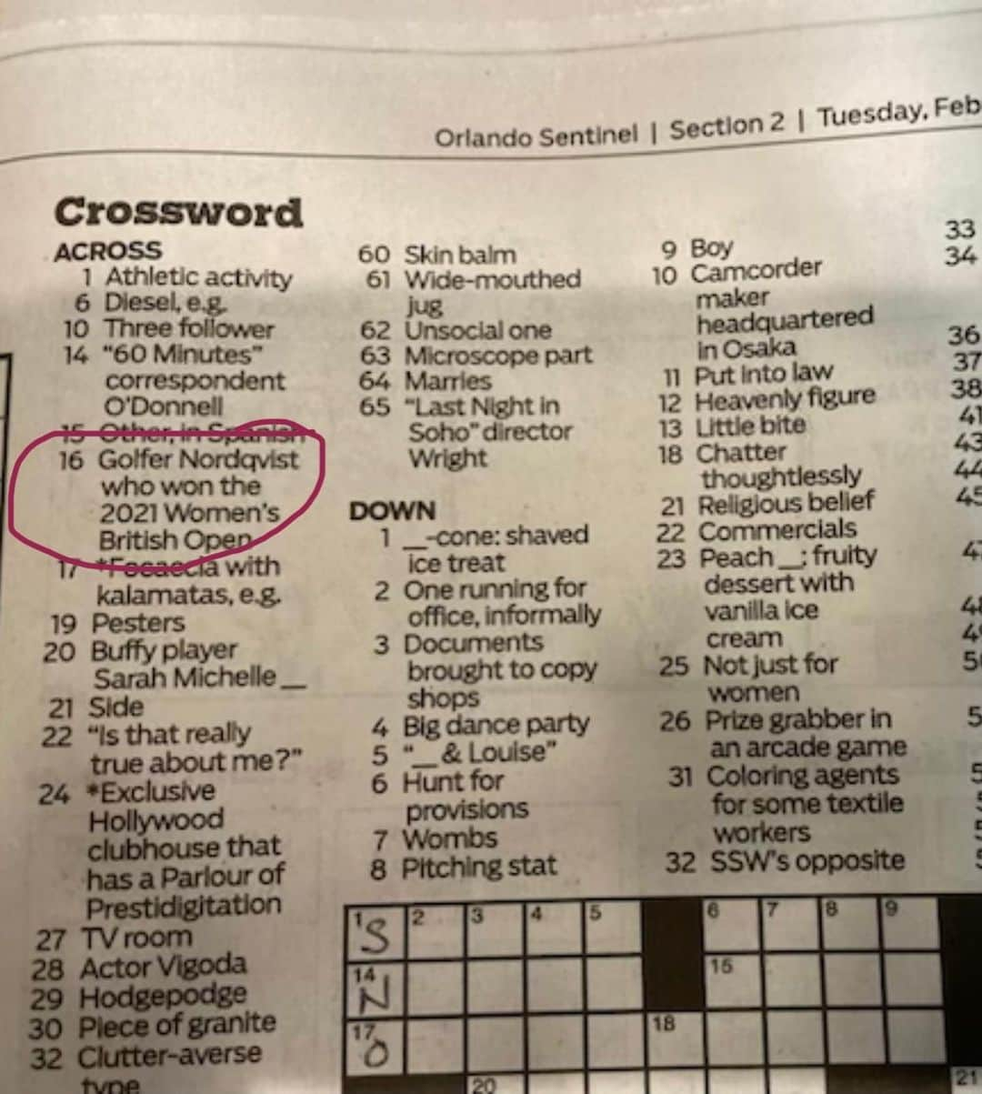 アンナ・ノルドクビストさんのインスタグラム写真 - (アンナ・ノルドクビストInstagram)「This made me feel a little famous today… making the Crossword puzzle in LA Times and Orlando Sentinel 😉😉😝  Thanks to @charlazar and @bgrqueen for sharing!! ♥️♥️ Glad I could help with the cross word solving 🧩」2月8日 15時19分 - a_nordqvist