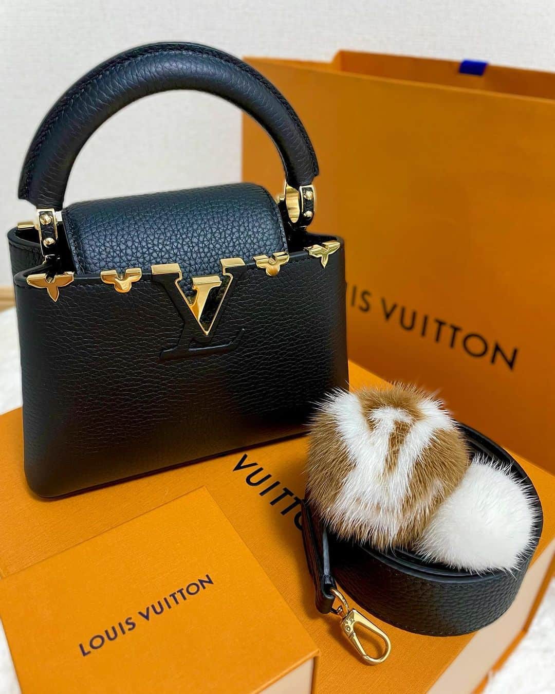 のインスタグラム：「.  𝑪𝒂𝒑𝒑𝒖𝒄𝒄𝒊𝒏𝒐𝒔 𝓜𝒊𝒏𝒊 👜🤍🤎  . . #capucines #capucinesmini #louisvuittonbag #louisvuittoncapucines #カプシーヌミニ #カプシーヌ #ルイヴィトン #ルイヴィトンバッグ」