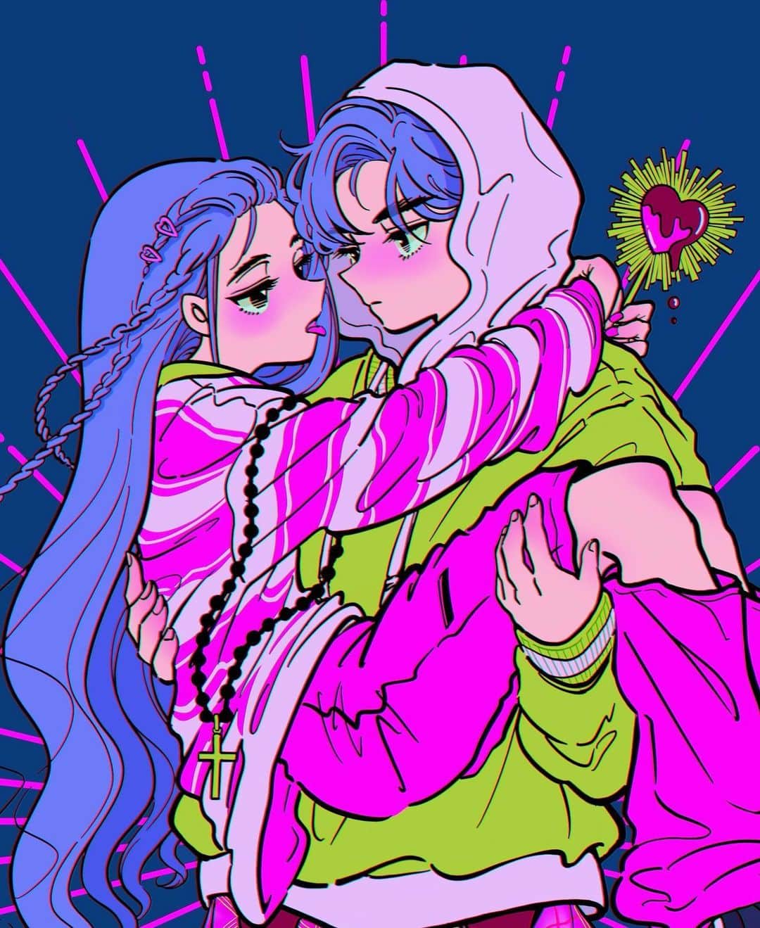 佐藤なつみのインスタグラム：「—君に愛を捧ぐ—  give love to you  Have a wonderful Valentine's Day💚🤎  ・－・－・－・－・－・－・－・－・－・  もうすぐバレンタインですね〜🍫👼 バレンタインに告白する フォロワーさんとかいるのかな…💘 恋が実りますように🌙  #エモい #illustration #illustrator #バレンタインイラスト #90s #イラスト #valentine #バレンタイン #女の子イラスト #古着女子 #古着コーデ #古着 #イラストレーター #ストリート #ストリートコーデ」