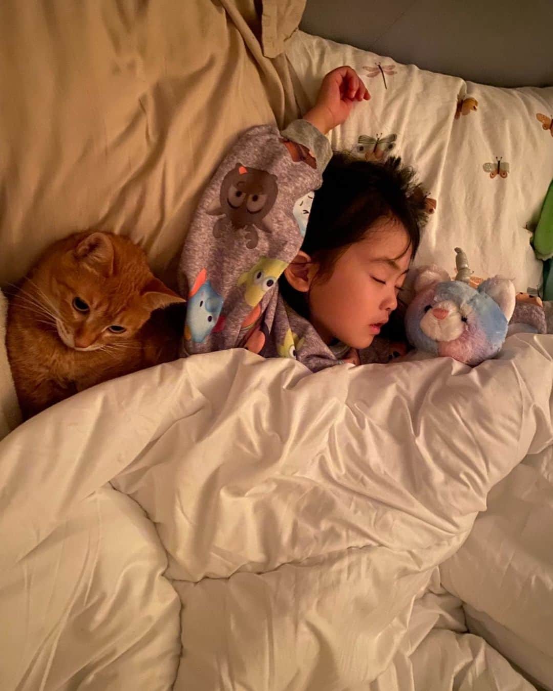 のインスタグラム：「コロナ禍が始まってから風邪ひとつなかった我が家ですがついに今朝、ユニ子に陽性反応が出てしまいました🥺  昨日の朝、熱が38度あったのでかかりつけの小児科に行ったら病院にあるキットが発熱から半日経っていないとコロナ、インフル共に検査してもちゃんと結果が出ないという事だったので喉に赤みもなく咳もしておらず熱以外は症状もなかったのでカロナールのシロップ貰って帰宅。 今日朝一でインフルとコロナの検査してもらって結果コロナが陽性、今日も熱以外に症状もなくて本人めっちゃ元気だけどとりあえず1週間は自宅療養となりました。  私と夫（コロナワクチン2回接種）共に無症状だけど濃厚接触者なので我々も1週間外出の予定を泣く泣くキャンセル😭 でも人様に移すわけにもいかないのでそこは我慢ですね。  今日も色々と予定を立てていたので当日予定キャンセルしてご迷惑かけてしまったみなさん申し訳ありませんでした🙇‍♀️  目を離すと寝ないでベッドでぴょんぴょん飛び跳ねる元気っ子と1週間もどうやってお家で過ごそうか🤔 （※写真は今日じゃないです）  コロナは下火ですがインフルエンザも流行ってますし、明日は雪の予報も出てるので皆さまをお体にお気をつけて下さいね❤️」