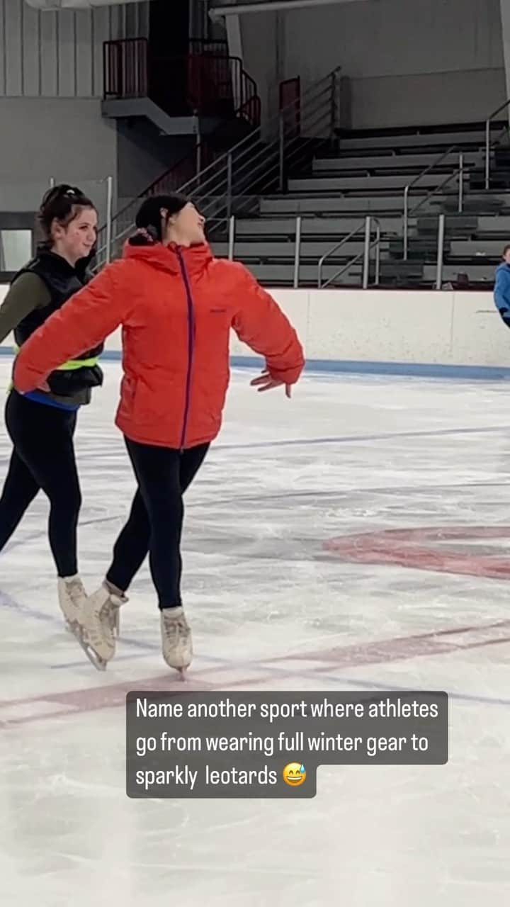 のインスタグラム：「Name another sport where athletes complain about being freezing cold but usually compete wearing tights and a leotard😅😭 • • • And we wonder why we’re so cold 😅 #figureskating #figureskater #figureskatingproblems」
