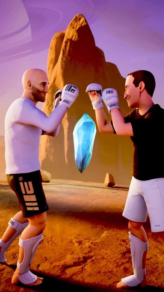 マーク・ザッカーバーグのインスタグラム：「Last year @ufc #1 pound-for-pound fighter @alexvolkanovski stopped by Meta HQ to train with me and for fun we tested the limits of our performance avatars with motion capture in our @engage gear. Good luck this weekend Alex!」