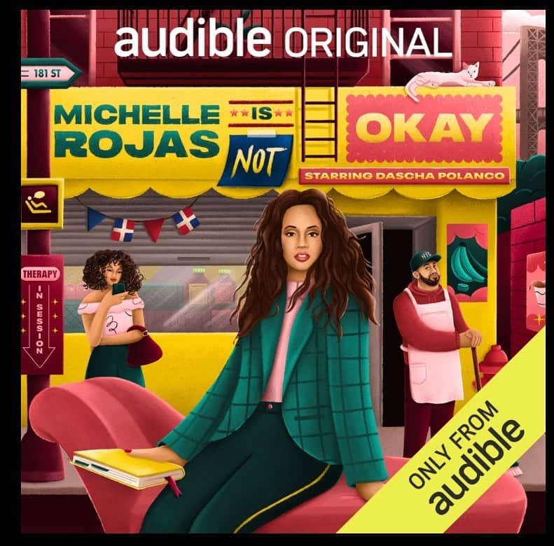 ジュディ・レイエスのインスタグラム：「A blast to be a part of!!! Catch it right now, FREE on @audible. #dominicanpride ✊🏽♥️🇩🇴    Michelle Rojas is not okay. In fact, she’s burnt out.    With a PsyD from Yale and a job at a renowned Connecticut therapy practice, Dominican psychologist Michelle Rojas is a Washington Heights success story. When she gets fired for lashing out at co-workers and giving patients questionable advice, Michelle returns home.    Ashamed yet bullish, she lies to her family and friends: Michelle—voiced by Dascha Polanco (Orange is the New Black, Samaritan)—opens a therapy practice in a local bodega under the false pretense of expanding the therapy practice from Connecticut to New York.    But where she’s from, people just don’t go to therapy. It’s a struggle to pierce the tough resistance from the community, even with support from her free-spirited cousin Dora (Darlene Demorizi) and her quick-witted childhood friend Niño (The Kid Mero).    Michelle Rojas Is Not Okay follows Michelle as she struggles to grapple with both her professional and personal identities. Throughout her journey, she faces setback after setback before it slowly becomes clear that she’s there not only to offer help to her community, but also to receive it.    Michelle Rojas is not okay, but will she be?」