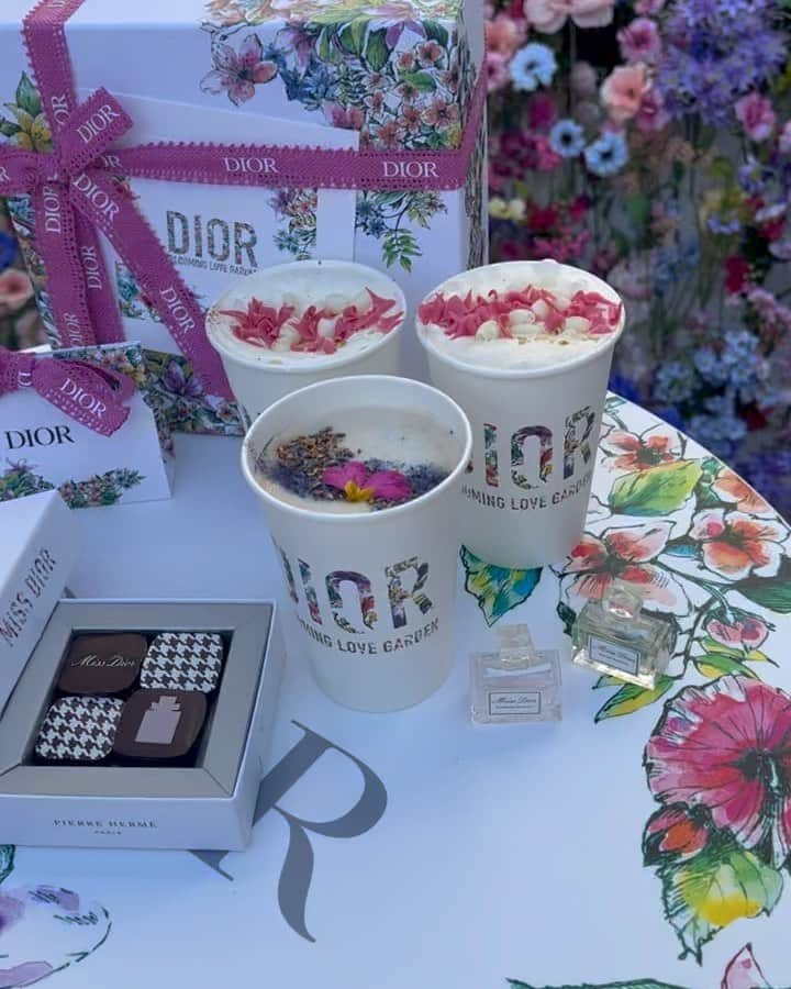 MINAEのインスタグラム：「#diorbloominglovegarden   #dior  #hotwhitechocolate   #pierrehelme  #ピエールエルメコラボ   #ディオール Dior×Pierre Herme'限定チョコ🤍 ゆうちゃん♡と最高の一時🥰  Valentine🤍もうすぐだね💕」