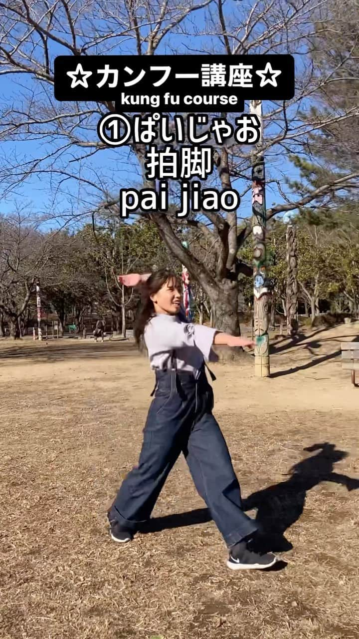 中村里香のインスタグラム：「カンフー講座【動作名編】😚✨  ① 拍脚(パイジャオ)pai jiao ②乌龙盘打(ウーロンパンダ)wulongpanda ③砸拳(ザーチェン)za quan  覚えたかな？ Let's challenge！🔥🔥  #武術太極拳 #カンフー  #wushu  #kungfu   #カンフー講座  #どこでもカンフー」