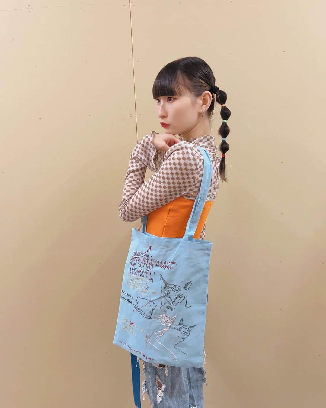 ピンキー！☆藤咲彩音のインスタグラム：「我が家のにゃんずのカナルこんにゃくの刺繍トートバッグを nekomotinさんが作ってくださいました😳 こんにゃくのキーホルダーまで！！この顔がたまらん、、、再現度、、、 ありがとうございます🥰 ． ． ． #刺繍トートバッグ #猫 #cat #トートバッグ #刺繍」