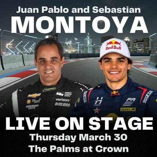 ファン・パブロ・モントーヤのインスタグラム：「It’s with great pride we will be live on stage together in Australia on March 30th at Crown Melbourne, the week of the F1 Australian Grand Prix. We will be discussing career, family, sharing special moments and what it takes to be a champion. Follow @majoreventslive and click on their bio link to secure your tickets for the show. Can’t wait to see you all there! @wsportsandmedia @ausgp @f1 @crownmelbourne @crownhotels @ticketmasterau @jaserichardson7 @visitmelbourne」