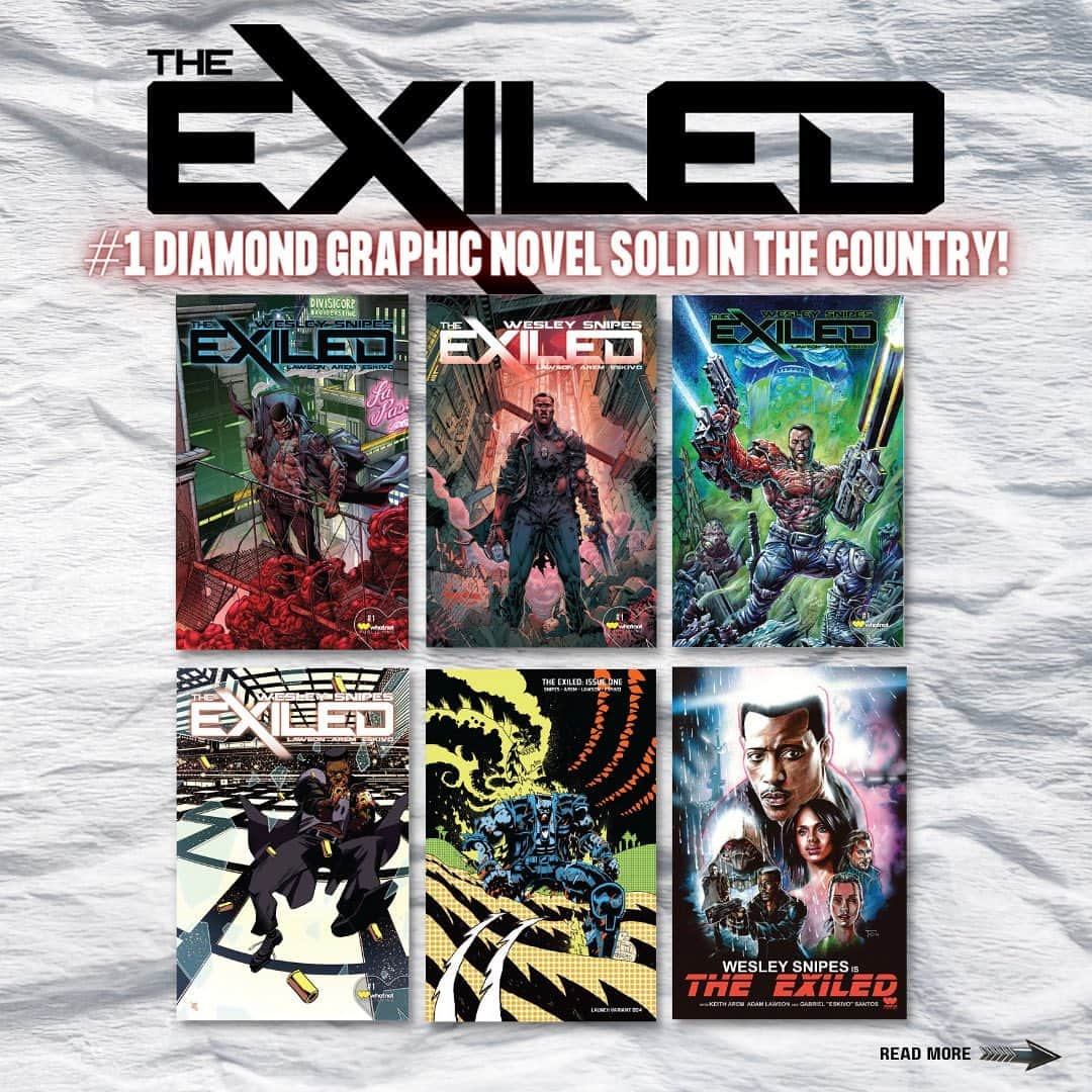 ウェズリー・スナイプスのインスタグラム：「Wow! 🙌🏿check out these stats!   To find a shop near you click the link in my bio or visit: comicshoplocator.com   #DaywalkerKlique #theexiled #indiecomics #comicart #kickstarter #rebels #graphicnovel」