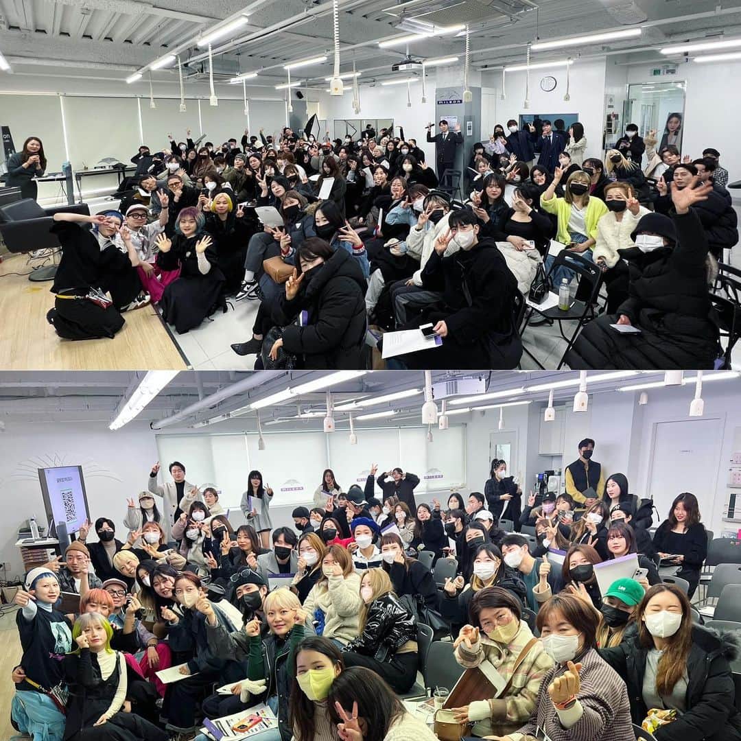 のインスタグラム：「初韓国🇰🇷釜山〜大田の旅🛩 韓国の美容師さんみんな優しくて前のめりで本当に素晴らしかった！ @enog_bymilbon の韓国発売記念セミナーありがとうございました！ 素晴らしいカラー剤、ぜひ韓国の美容師さんに使ってほしい🎨  韓国料理ハマった！  첫한국🇰🇷 부산~대전여행🛩  한국의 미용사 씨 모두 상냥하고 전의 메리로 정말로 훌륭했다!  @enog_bymilbon  의 한국 발매 기념 세미나 감사합니다!  멋진 컬러제, 꼭 한국의 미용사 씨에게 사용해 주었으면 합니다 🎨  #韓国 #海外出張 #セミナー #カラー剤 #ENOG #ミルボン #lecotokyo #LECO #美容師 #ありがとうございました #カムサハムニダ #고마워요」