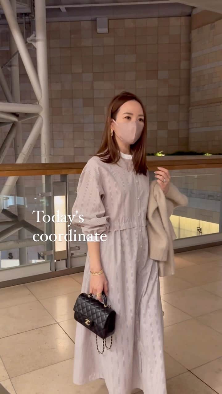 星玲奈のインスタグラム：「今から揃えるお洋服は、インナー次第で今から着られる春物ばかり❤️ mily biletのストライプワンピは レトロっぽいストライプ柄がお気に入り✨（グレイッシュベージュのMサイズ着用） 高い位置のウエスト切り替えなので、 長い丈でもスタイルよく見せてくれる❤️ ふんわりAラインもきれいなシルエット😍 ・ #クラシカルエルフ #classicalelf #エルフコーデ #タイアップ #uniqlo #gu #zara #ユニクロ #ジーユー #ザラ #zozo #zozotown #zozo購入品 #zozotown購入品 #シャツワンピース #ストライプワンピース #Aラインワンピース#春コーデ #春服コーデ #大人コーデ #大人カジュアル #プチプラ #プチプラコーデ」