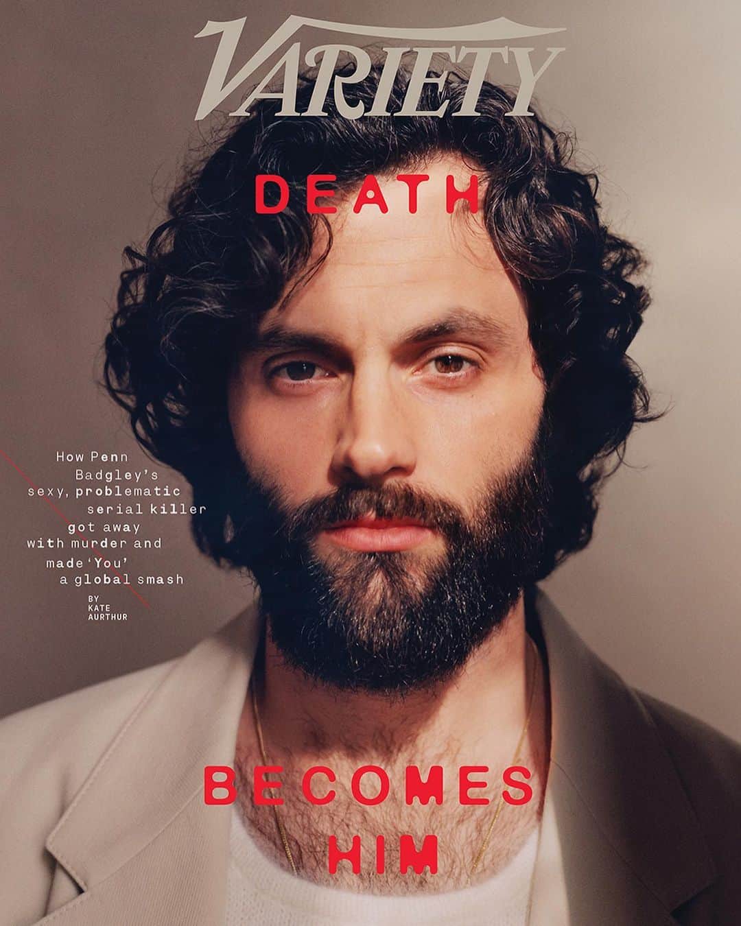 ペン・バッジリーのインスタグラム：「Death does go great with my hair rn @variety cover • photos by @heatherhazzan & interview w/ @kateaurthur • Fashion Director: Alex Badia @thealexbadia // Fashion Market Editor: Emily Mercer @elmercer // Fashion Market Assistant: Ari Stark @jaristark //Grooming: Amy Komorowski/The Wall Group @akgroomer thank you to the whole team 🌞and my team at @theledecompany」