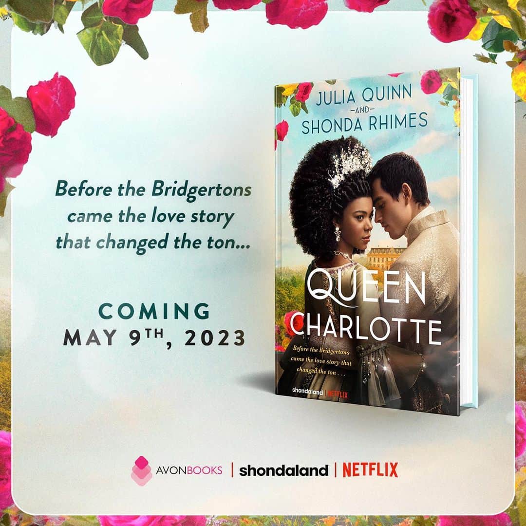 ションダ・ライムズのインスタグラム：「We’re thrilled to share the cover for #QueenCharlotte the novel! The book, inspired by the series, will be available in the U.S. on May 9th. Link in bio to order your copy!」