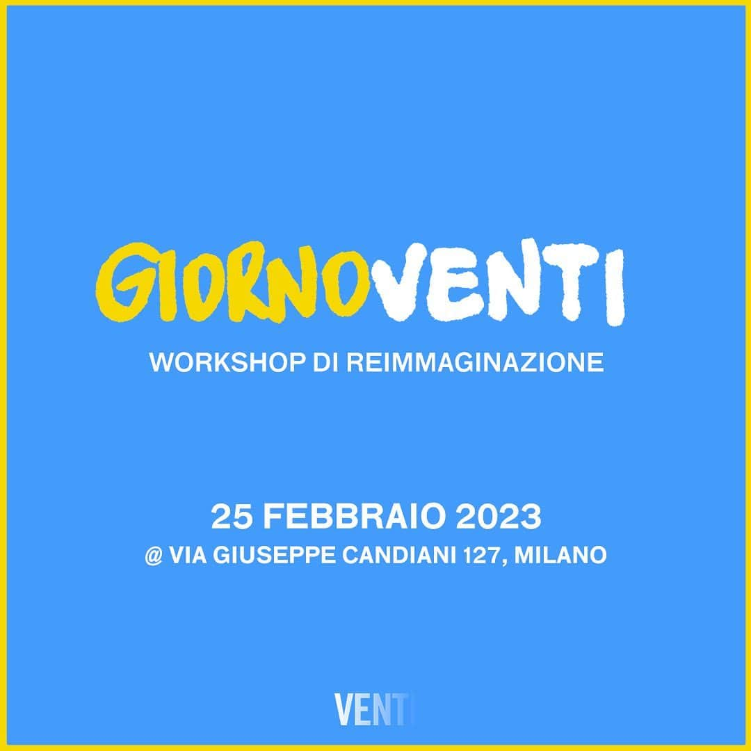 Sofia Viscardiのインスタグラム：「GIORNO VENTI - workshop di reimmaginazione | 25 febbraio 2023 Di cosa si tratta? Una giornata insieme a noi, ovvero il team di Venti, in cui chiacchiereremo di internet, social, quotidianità e futuro. Sarà un’occasione per conoscerci e conoscervi e scambiarci pareri e punti di vista.  Da quando esiste Venti cerchiamo di occupare nel modo migliore il nostro spazio su internet e sui social e ci chiediamo come vorremmo abitarlo in futuro. Ti va di farlo insieme a noi?  Ti aspettiamo nello spazio creativo di Venti (al cibo ci pensiamo noi 🌝). Per iscriversi al workshop il link è nella nostro bio」