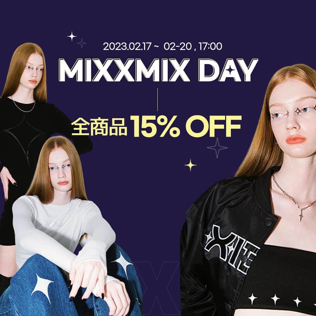 mixxmix日本公式instagramのインスタグラム：「🍀全商品15％OFF🍀MIXXMIX DAYを開催🎉🎉 . 三日間限定で、サイト内全商品15%OFF❗ 狙っていたアイテムをお得にゲットしよう😎 是非MIXXMIX DAYでお買い求めください💙 . ⏰ 2023-02-17 ~ 2023-02-20 , 17:00. . 詳しくはプロフィールのリンクから✔️ . #mixxmix #kpop #ootd #outfit #streetfashion #ユニーク #ミクス #韓国ファッション #sale」