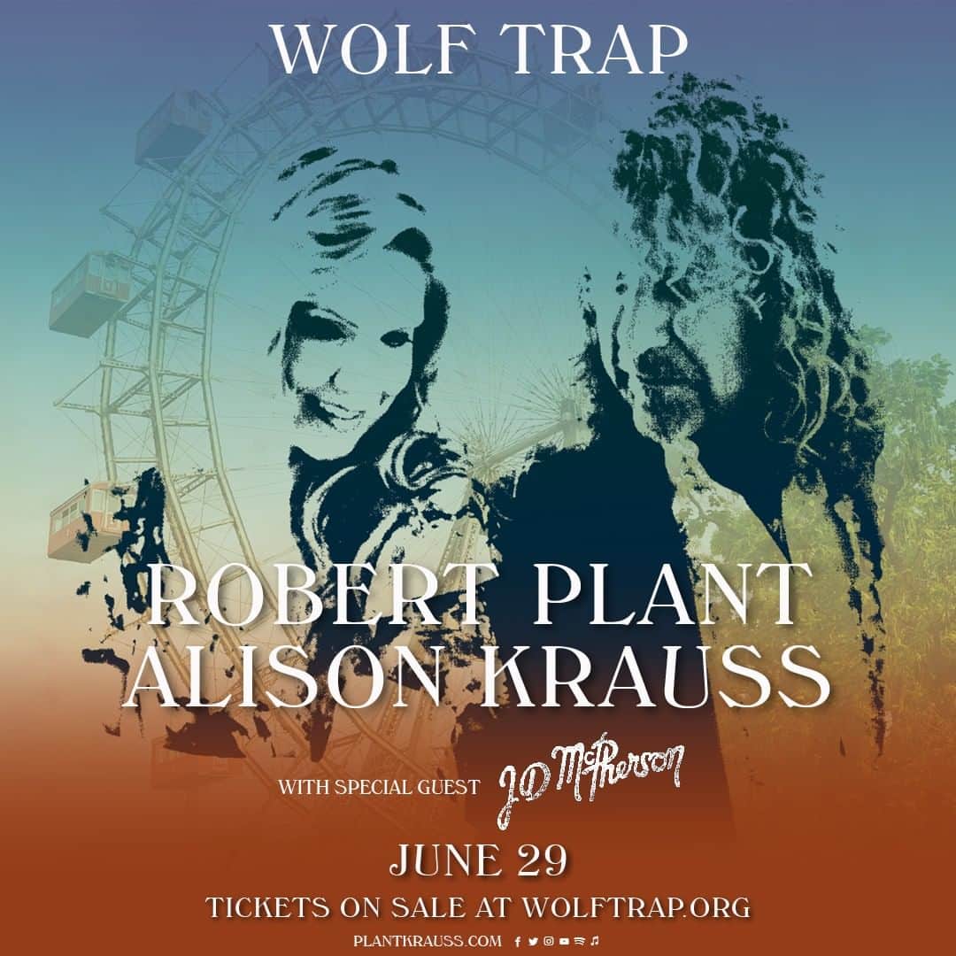 ロバート・プラントのインスタグラム：「Robert Plant and @AlisonKrauss will be performing at Wolf Trap on 29th June, Vienna VA. Tickets are now on sale at wolftrap.org #RaisingTheRoof #Tour @Wolf_Trap」