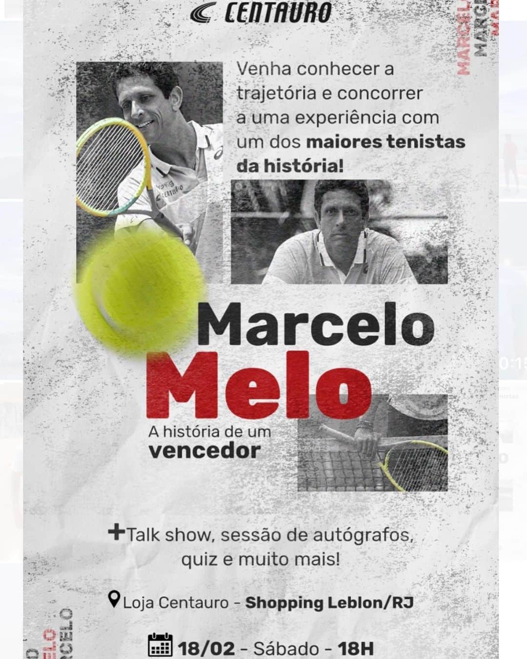 マルセロ・メロのインスタグラム：「Neste sábado estarei na Centauro do Shopping Leblon . Vai ser bem legal,  vamos fazer um talk show, autógrafos e também sortear 5 pessoas que poderão assistir ao meu treino, além de uma outra experiência que vamos falar lá na hora.   Espero vcs por lá ! Sábado 18:00.」