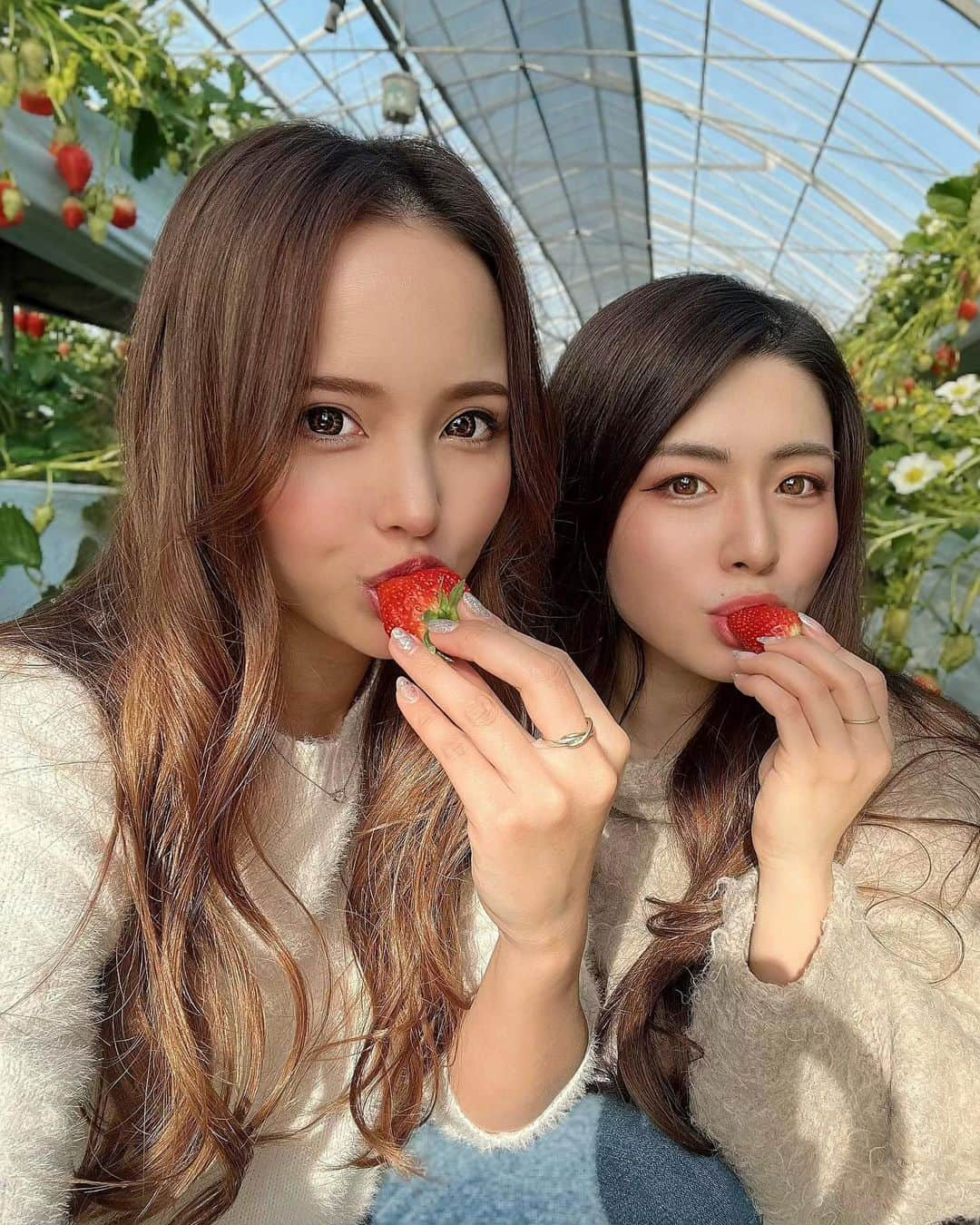 DJ NANAさんのインスタグラム写真 - (DJ NANAInstagram)「いちご狩りは @tstym1017 と🍓  #田原まで運転ありがとう #助手席専門 #美意識高い女子を尊敬 #話止まらん #また遊んでください土下座 #いちご狩り」2月18日 10時42分 - dj_nana092