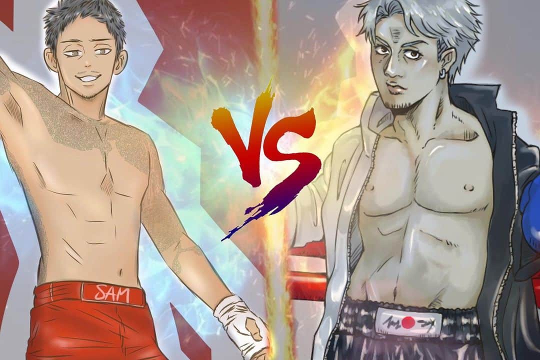 小島みゆのインスタグラム：「えがさりちゃんと こっそりイラストコラボで 今回のブレイキングダウンの注目試合 描きました😆✨  えがさりちゃん⇒ 啓之助さん 小島みゆ ⇒ ジョリー  明日の試合も盛り上がりますように！！  #ブレイキングダウン7  #breakingdawn」