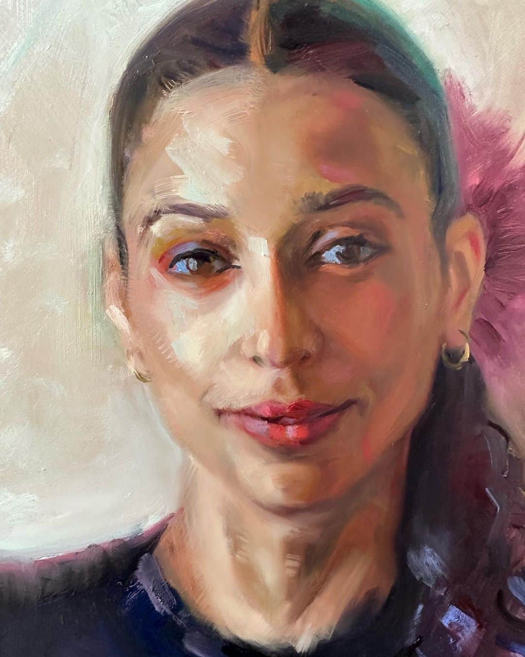 のインスタグラム：「The smile -Take1 #oilpainting #fineart #modernportrait #aslnyc#picoftheday #artcollector #womenartists」