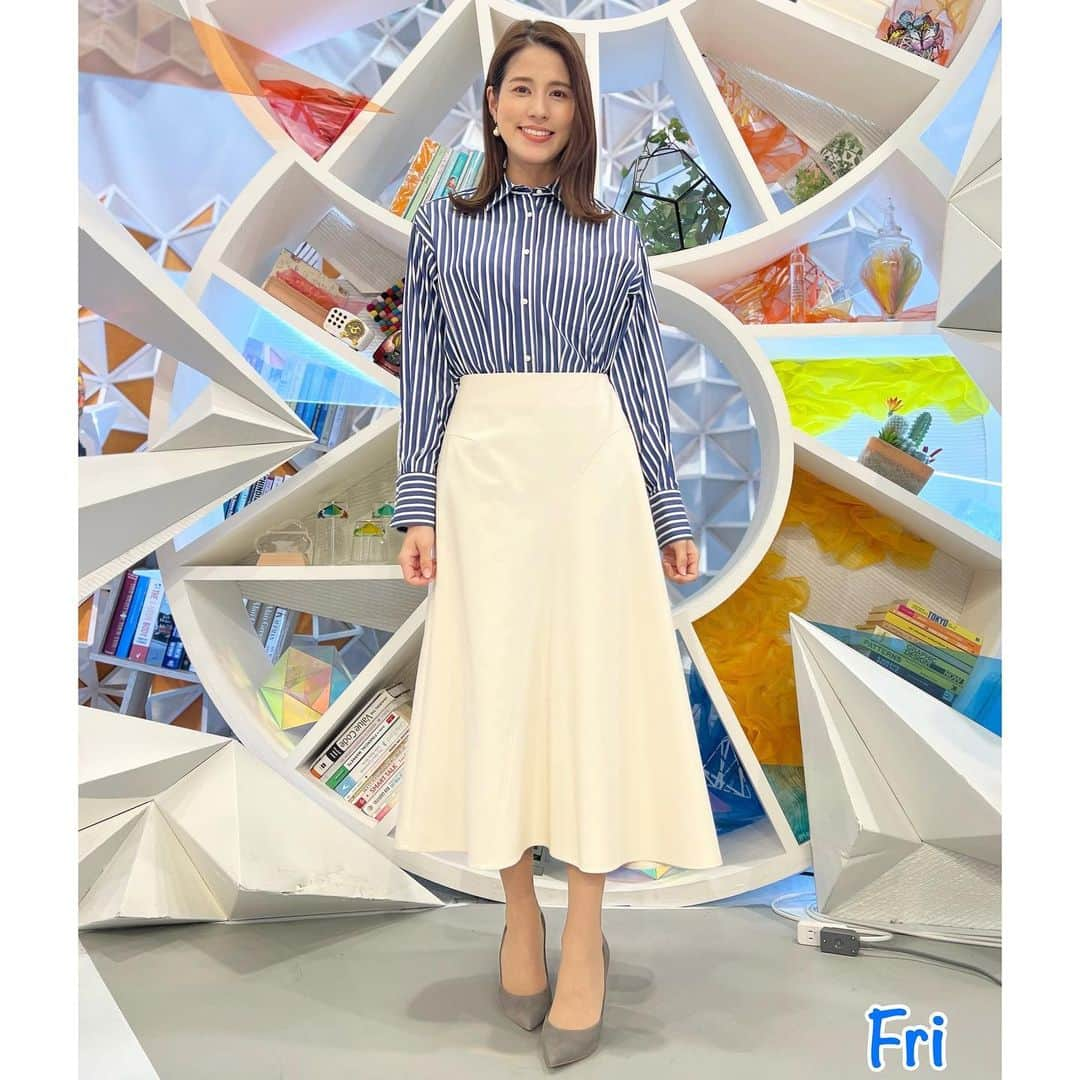 永島優美さんのインスタグラム写真 - (永島優美Instagram)「* 👗Weekly Coordinate（3/13-）👠  ストライプシャツにパールピアスの組み合わせ、 なぜか昔から好きです🫢  - - - - - - - - - - - - - - - - - - - - - - - 👗#weeklyコーデ （Mon＆Tue ▶︎ Wed＆Thu ▶︎ Fri） #coordinate #めざまし8」3月19日 21時43分 - yuumi_nagashima