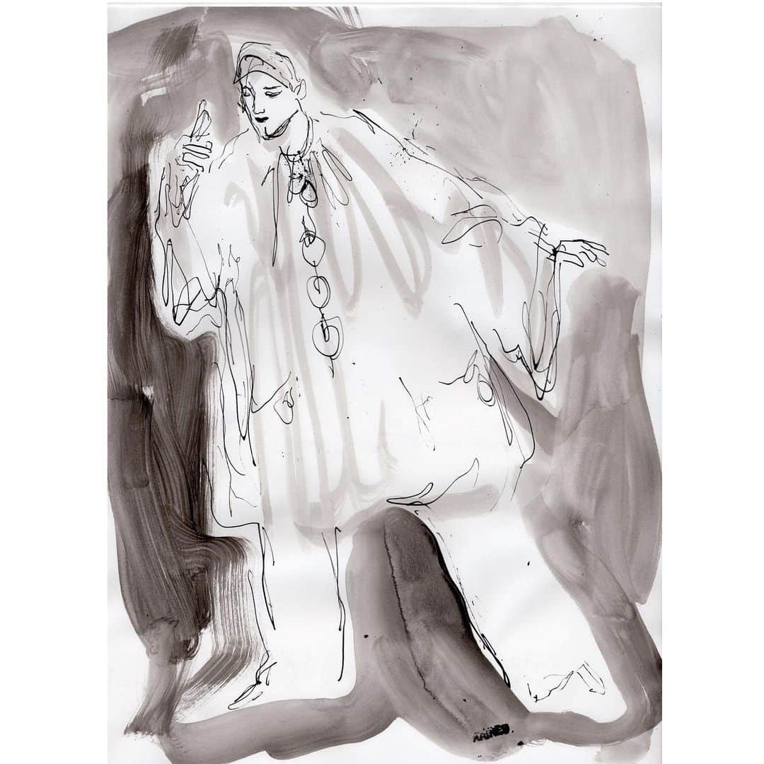 Richard Hainesのインスタグラム：「@sebline_ posted a Nadar photo of Pierrot, one of my favorites so I had to draw it. Merci Charles ⚪️」