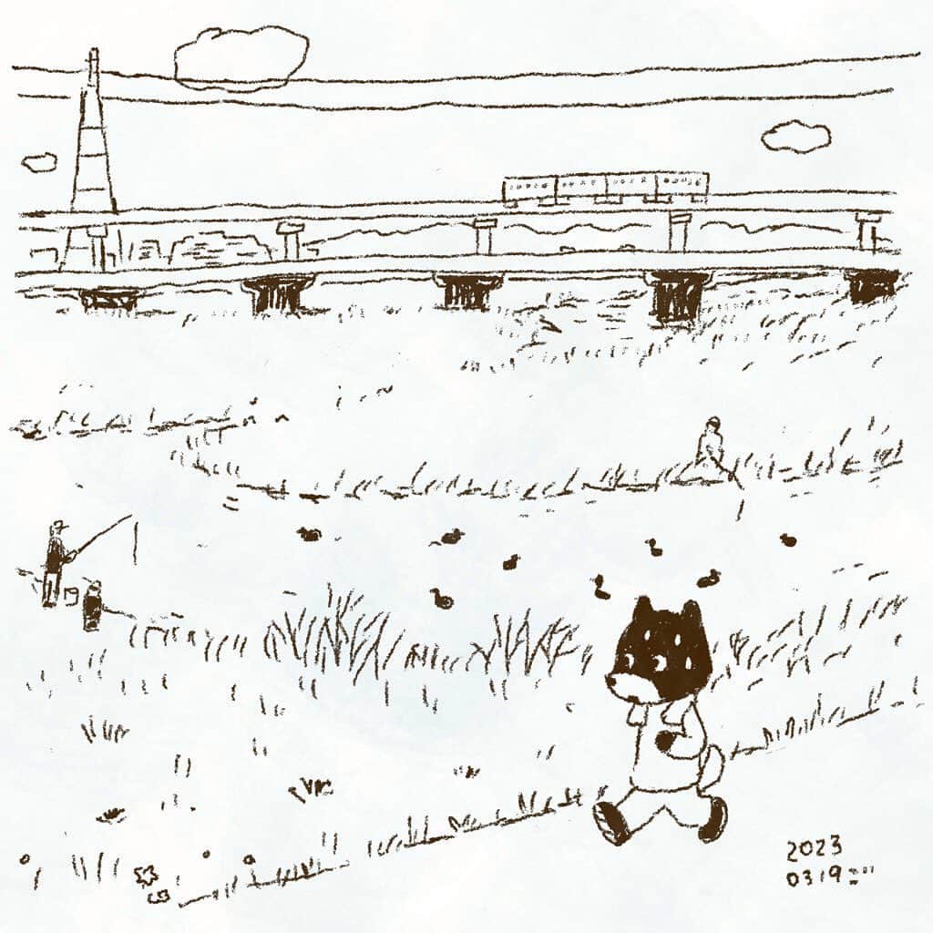 合田経郎のインスタグラム：「ランニングコースで。 #週末スケッチ　#らくがき生活　#sketh #holidaysketch」
