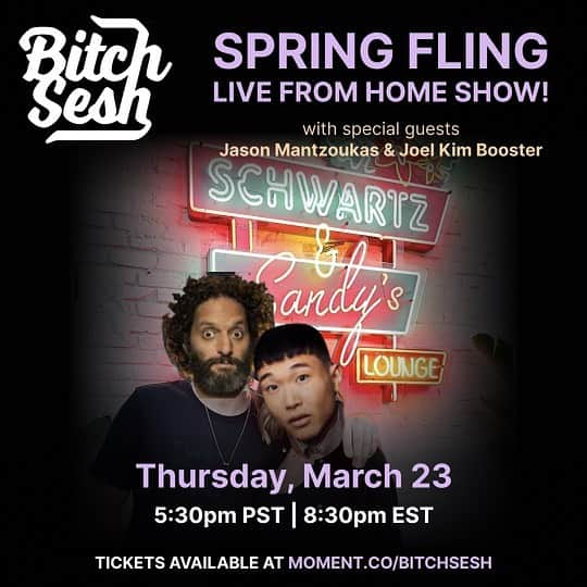 ケイシー・ウィルソンのインスタグラム：「Bitch Sesh Live from Home has added national treasure, JOEL KIM BOOSTER to the lineup alongside Ken Todd denier, JASON MANTZOUKAS!  ticket link in bio ! Come one come all ye garbage persons! @ihatejoelkim」