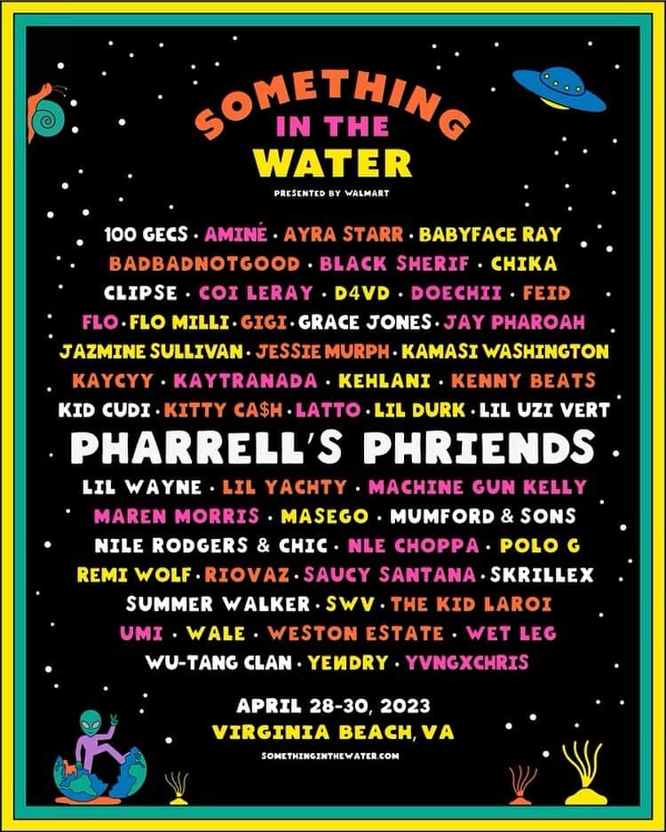 プシャ・Tのインスタグラム：「SOMETHING IN THE WATER LINE UP…  SEE YOU 4/28 - 4/30  😎」