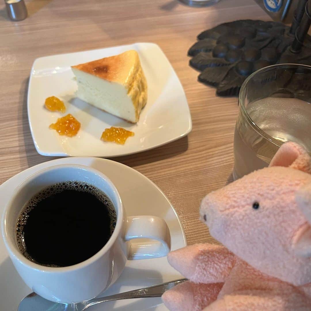 矢崎存美さんのインスタグラム写真 - (矢崎存美Instagram)「チーズケーキとコーヒー。 #ぶたぶた #山崎ぶたぶた #矢崎存美 #チーズケーキ #コーヒー」3月16日 17時21分 - yazakiarimi