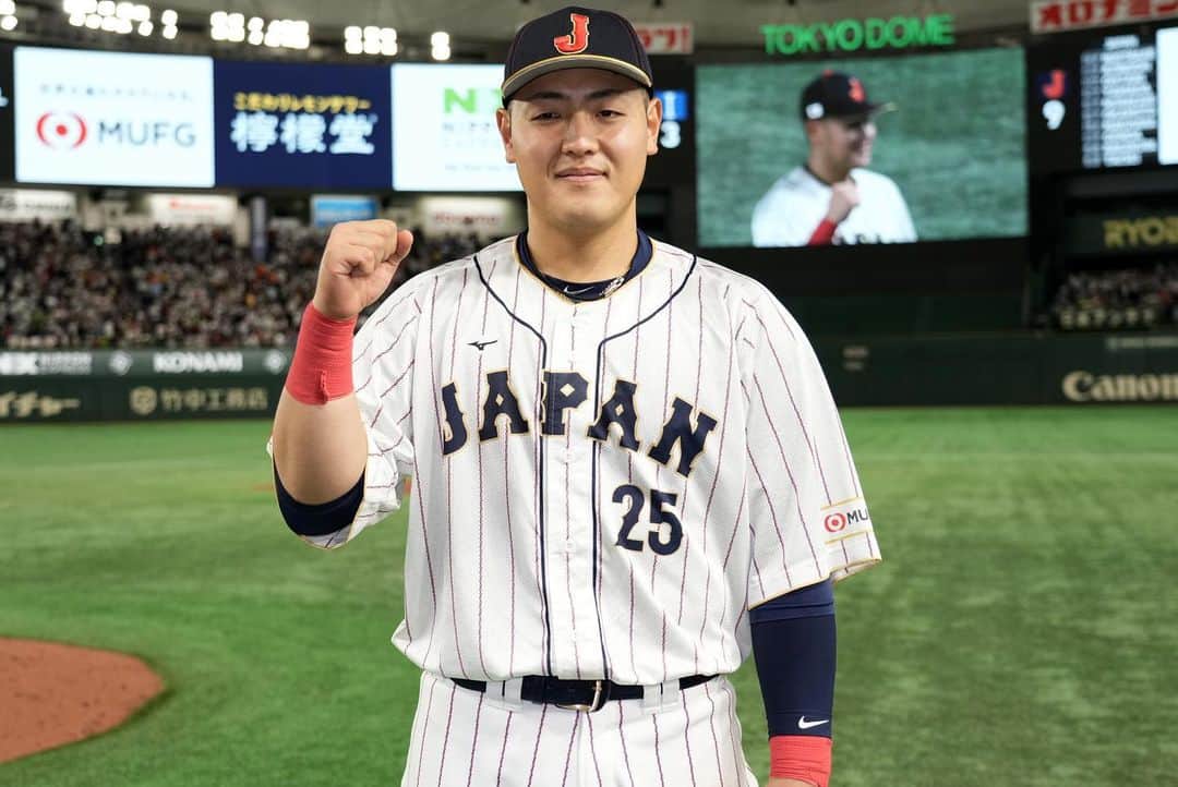 のインスタグラム：「16日、「カーネクスト 2023 WORLD BASEBALL CLASSIC™ 準々決勝ラウンド 東京プール」でイタリアと対戦し、9対3で勝利。大谷翔平選手の流れを変えるバントや岡本和真選手の5打点の活躍など底力を発揮し5大会連続の準決勝進出を決めました。  #侍ジャパン #WorldBaseballClassic #カーネクスト2023WBC東京プール #岡本和真 #大谷翔平 #村上宗隆 #今永昇太 #ダルビッシュ有 #吉田正尚 #大勢」